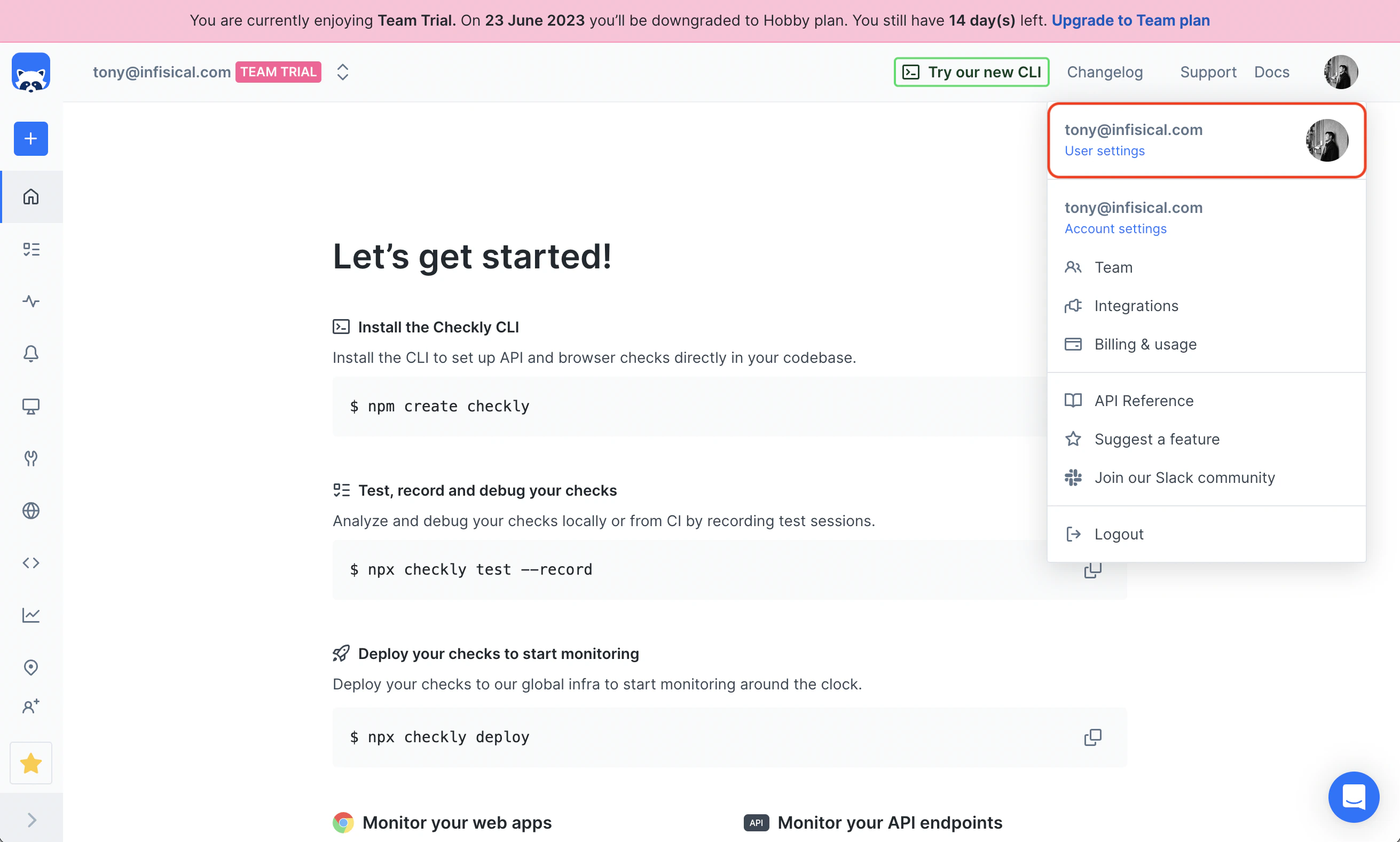 integrations checkly dashboard