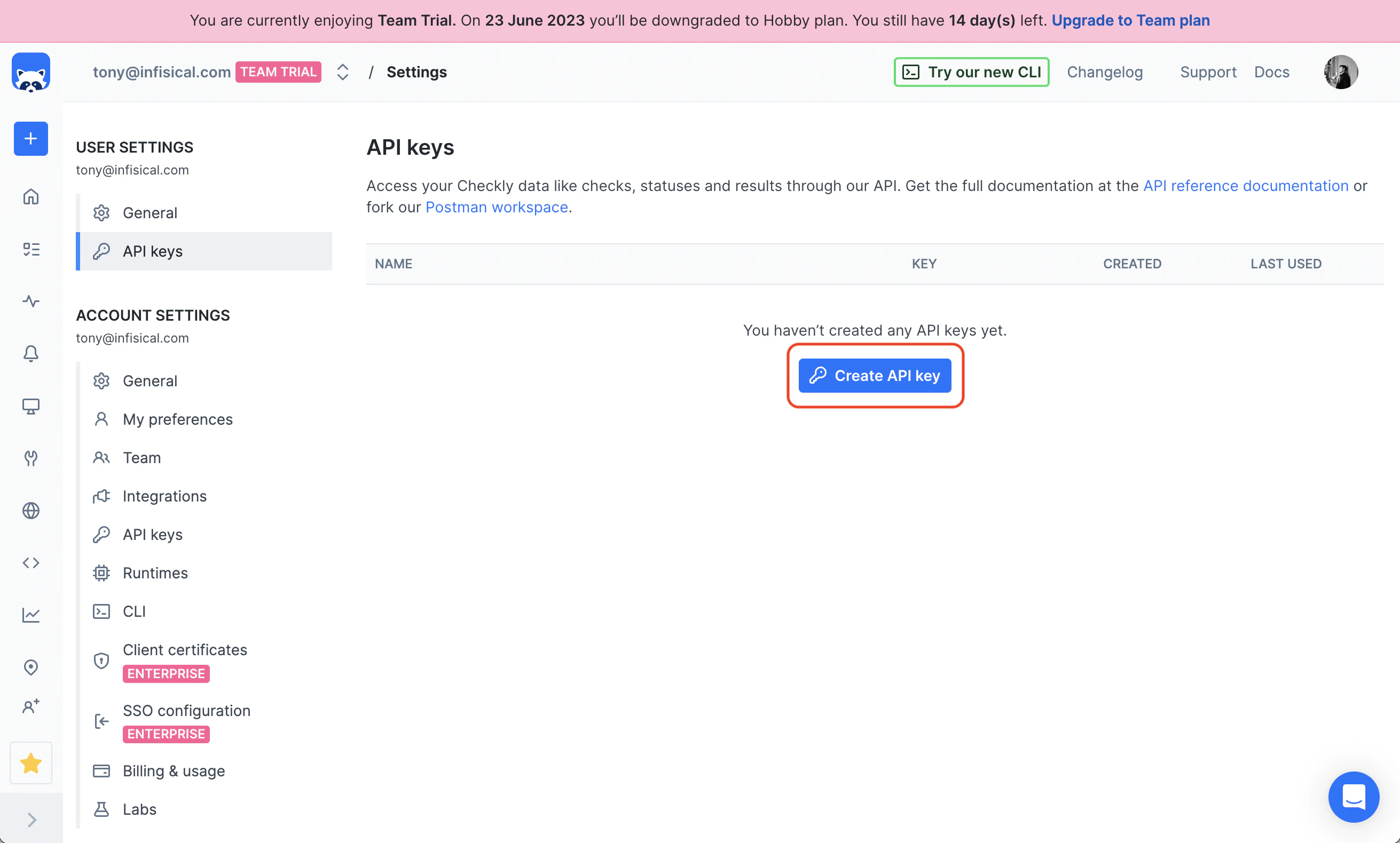 integrations checkly token