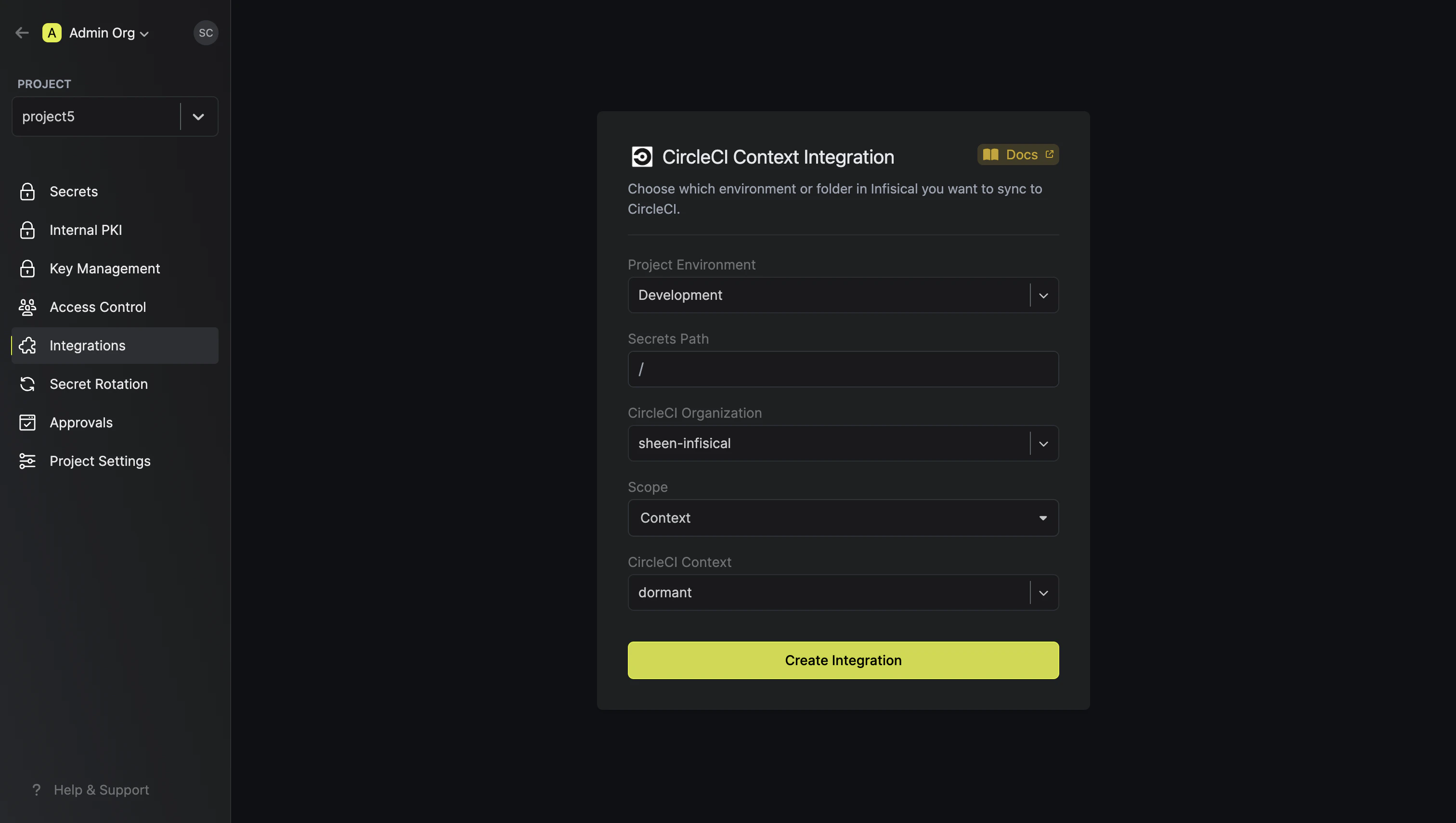 integrations circle ci project