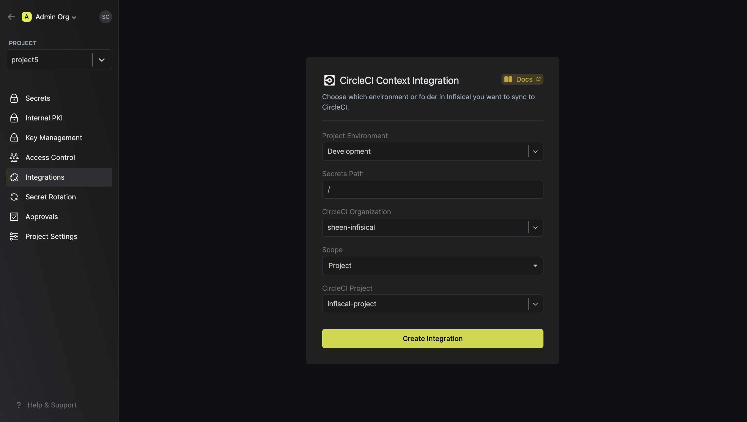 integrations circle ci project