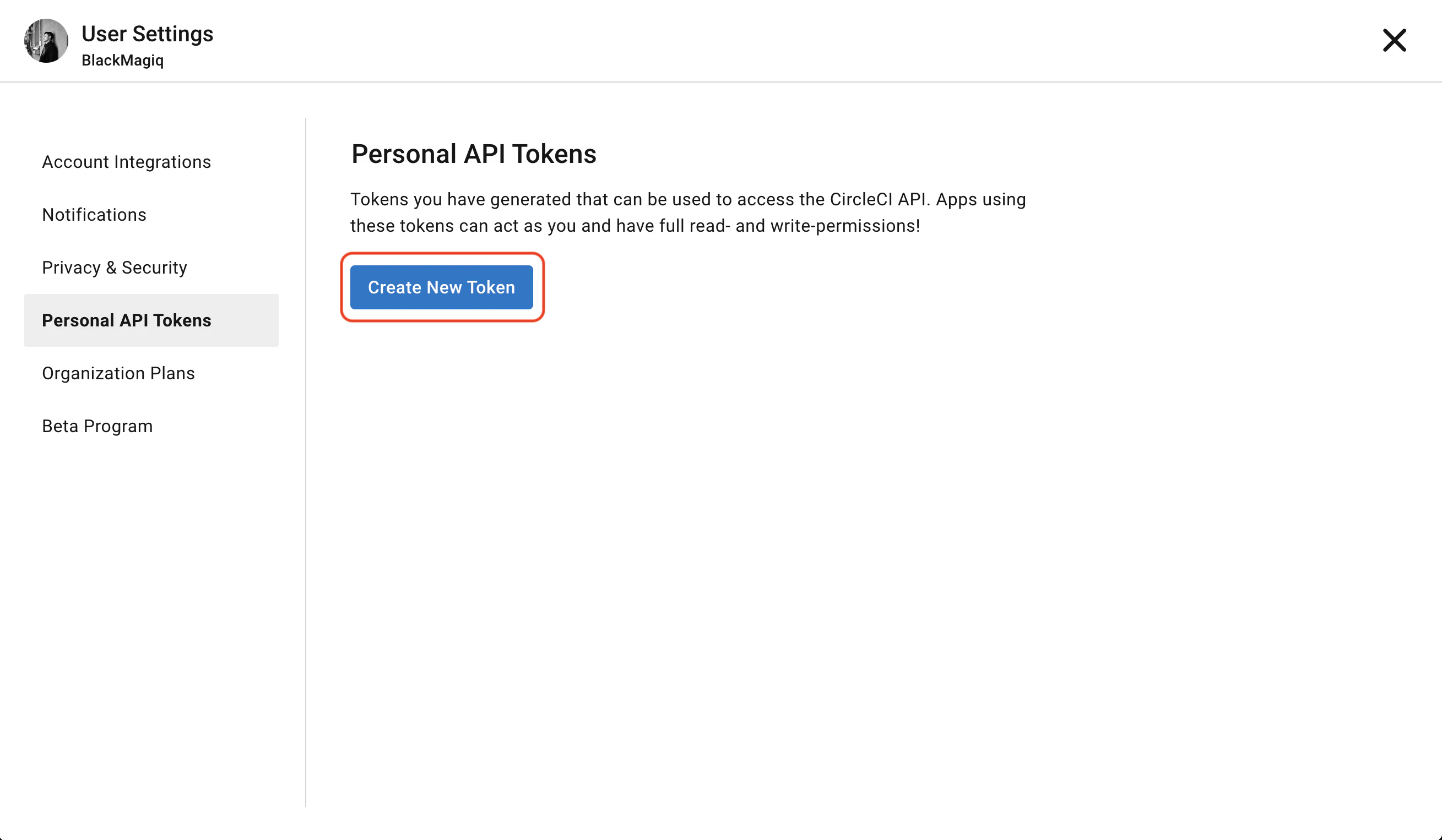 integrations circleci token
