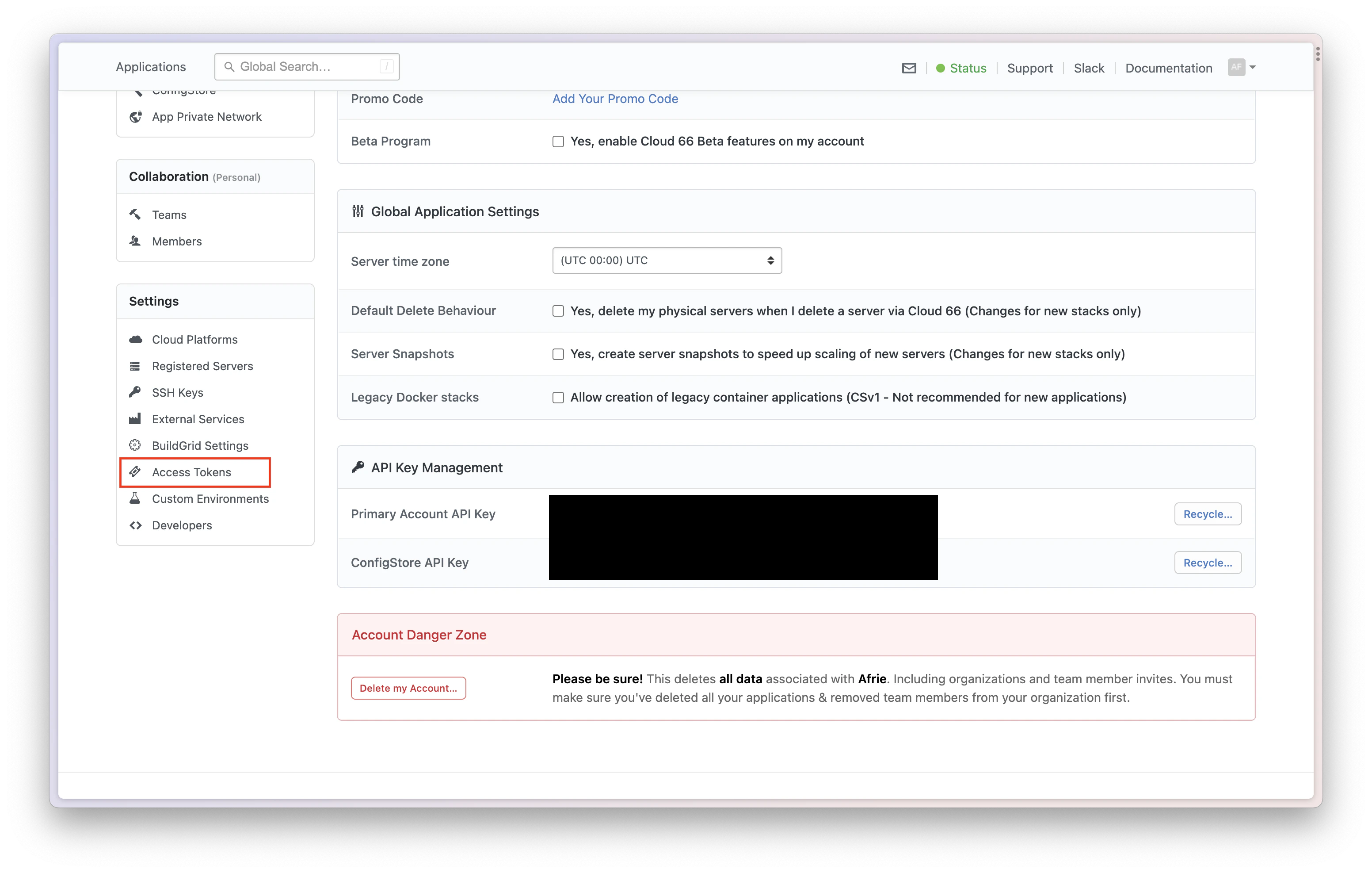 integrations cloud 66 access token