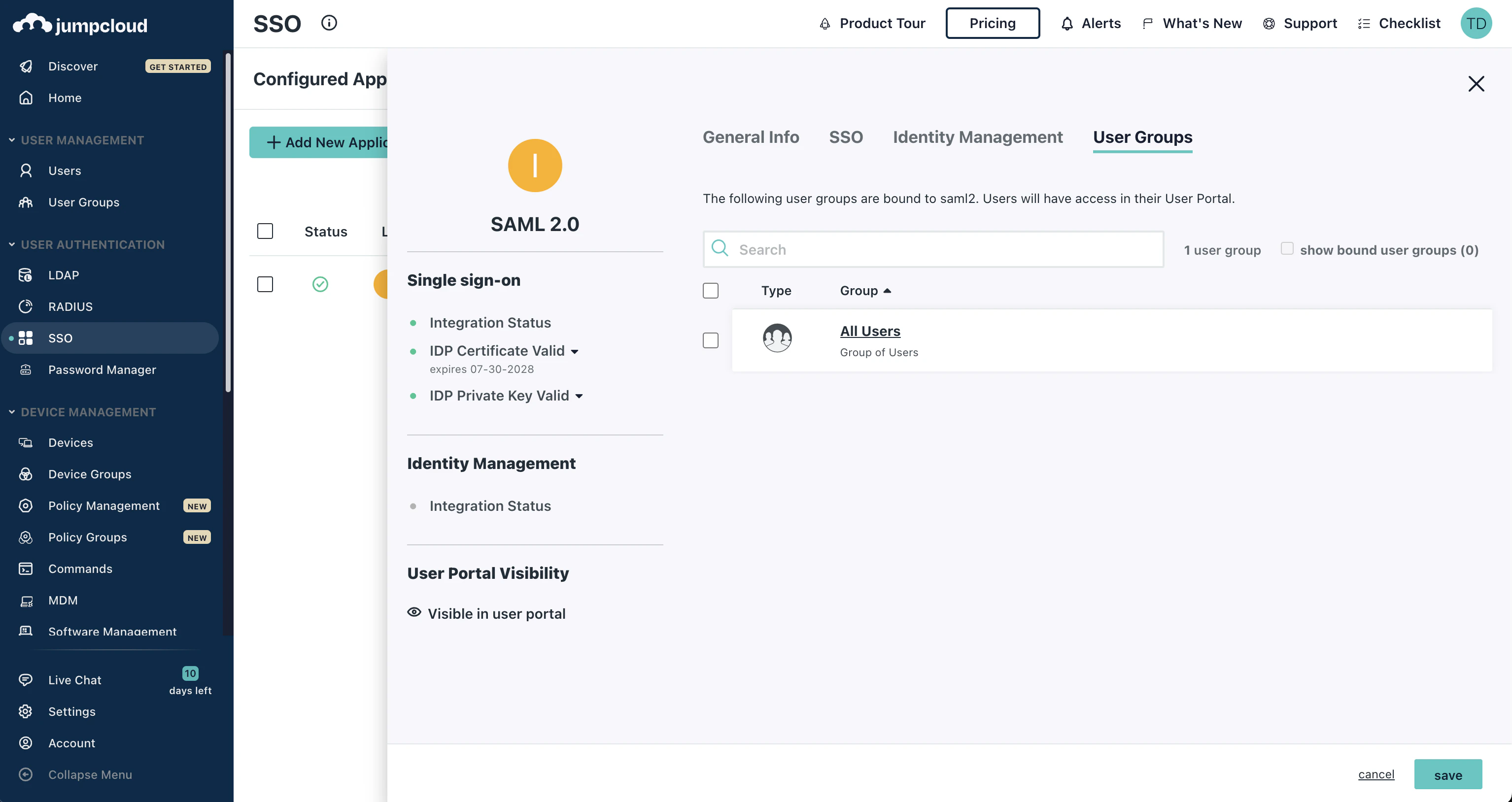 JumpCloud SAML assignment