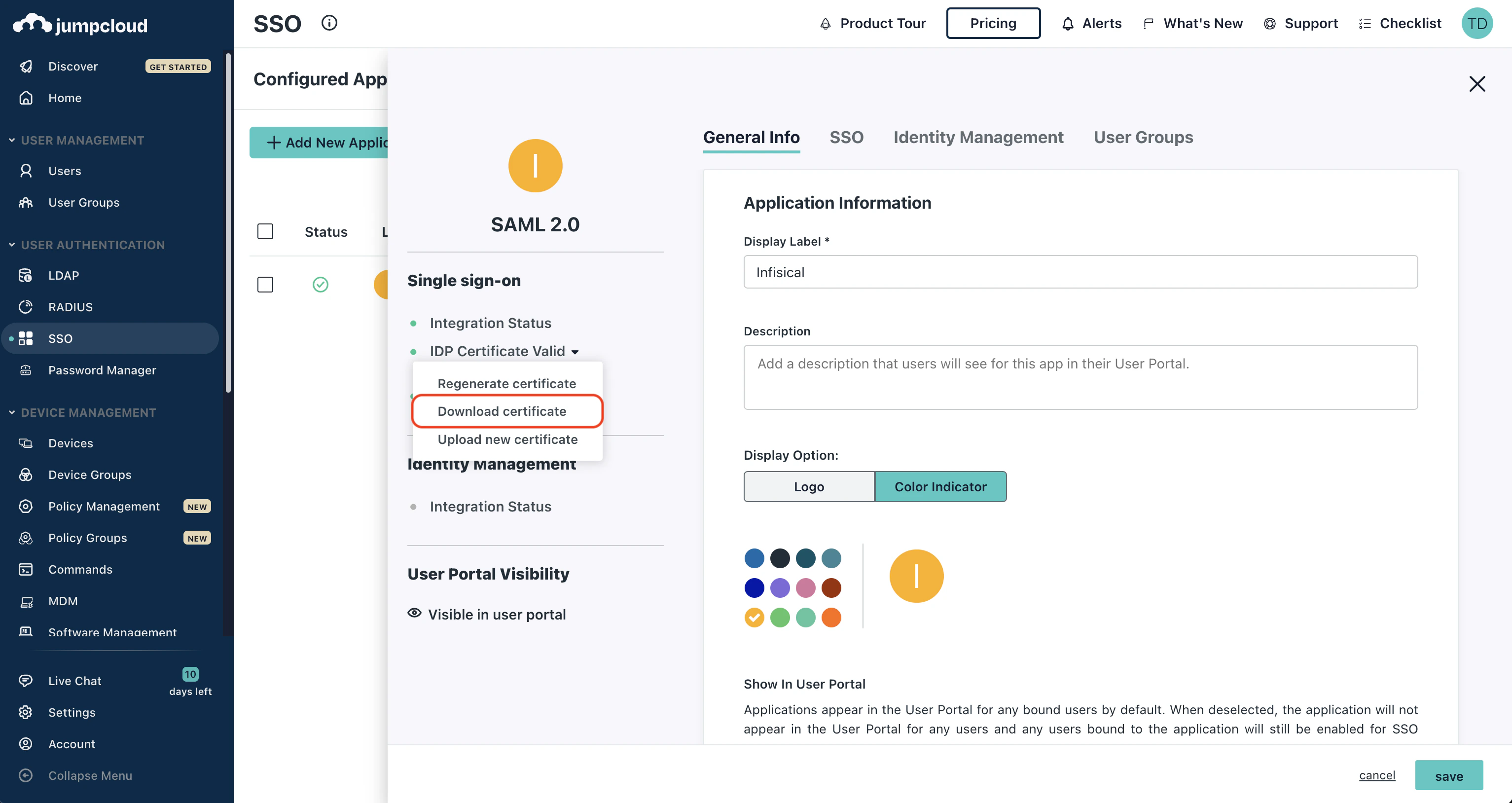 JumpCloud download certificate