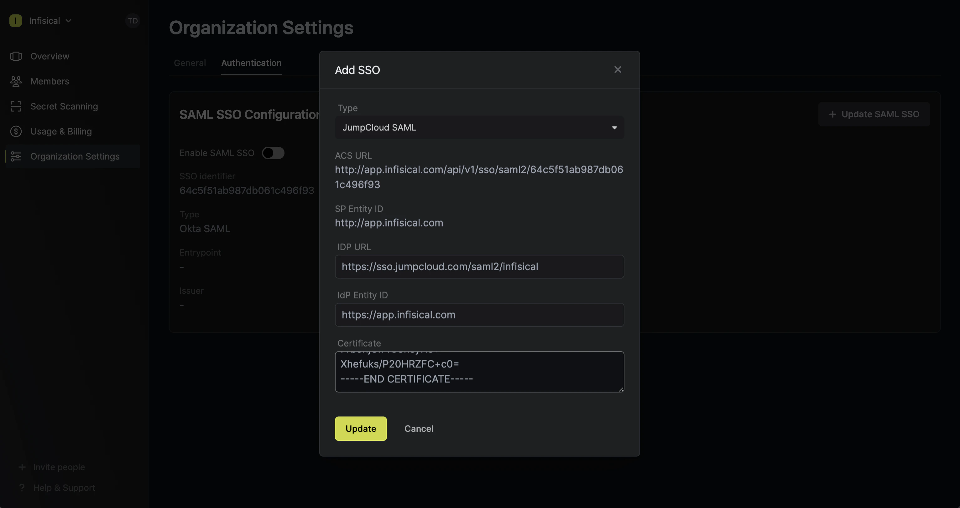 JumpCloud IdP values