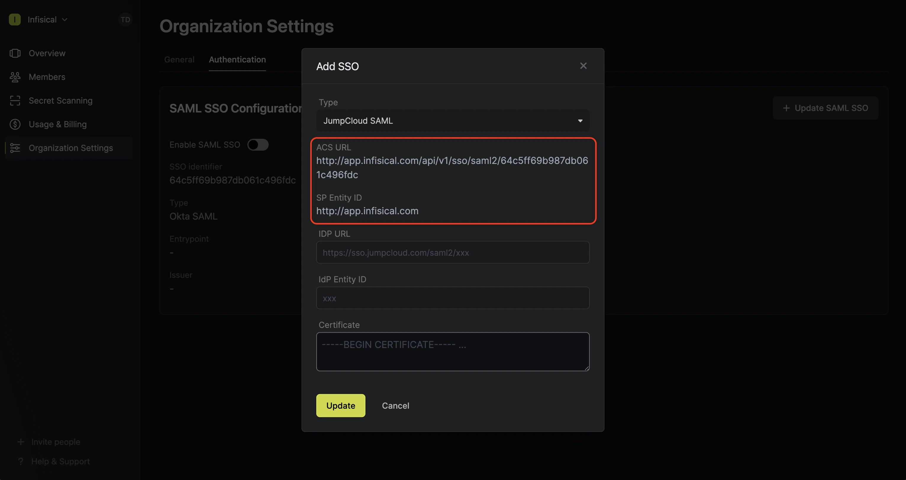JumpCloud SAML initial configuration