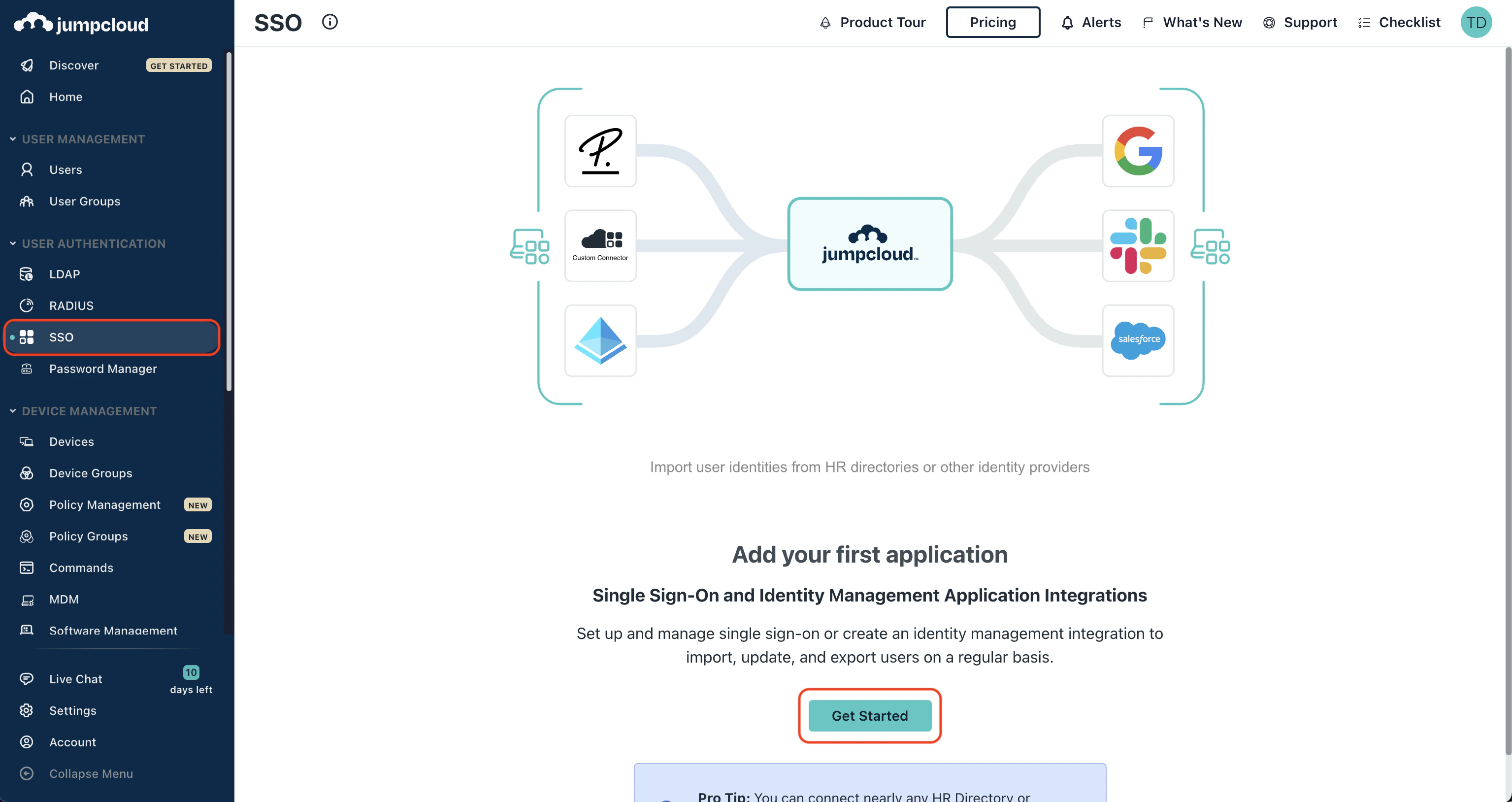 JumpCloud SAML new application