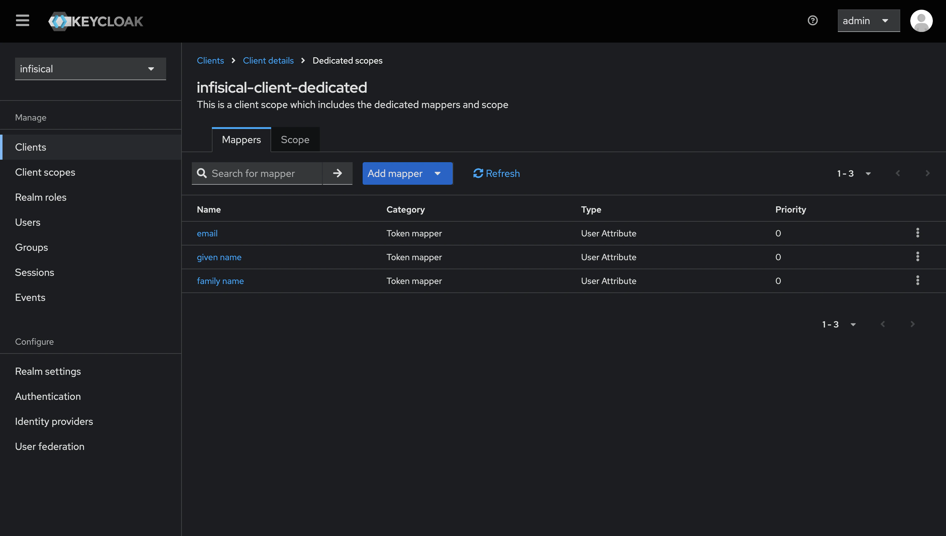OIDC keycloak client mappers completed