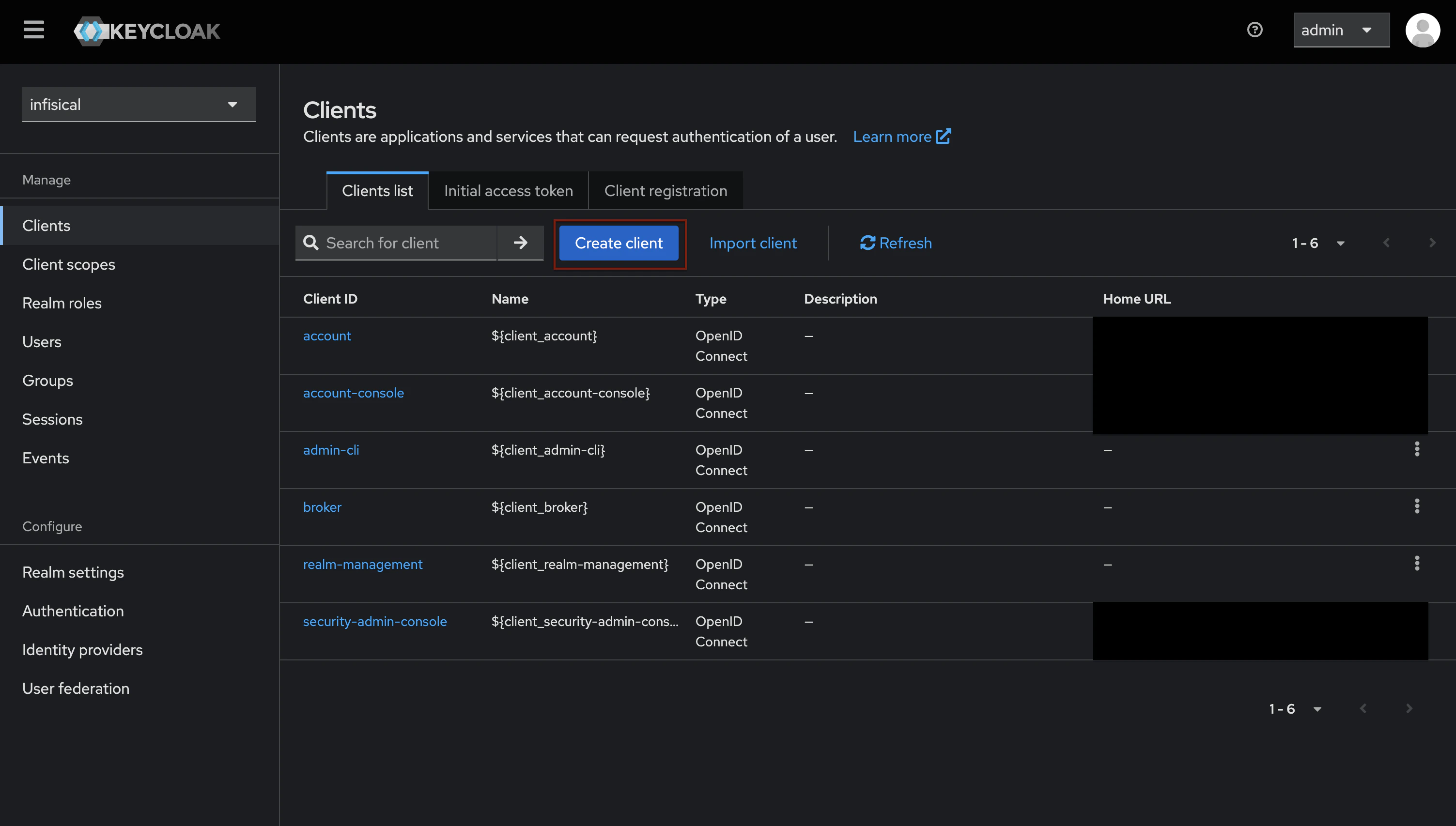 OIDC keycloak list of clients