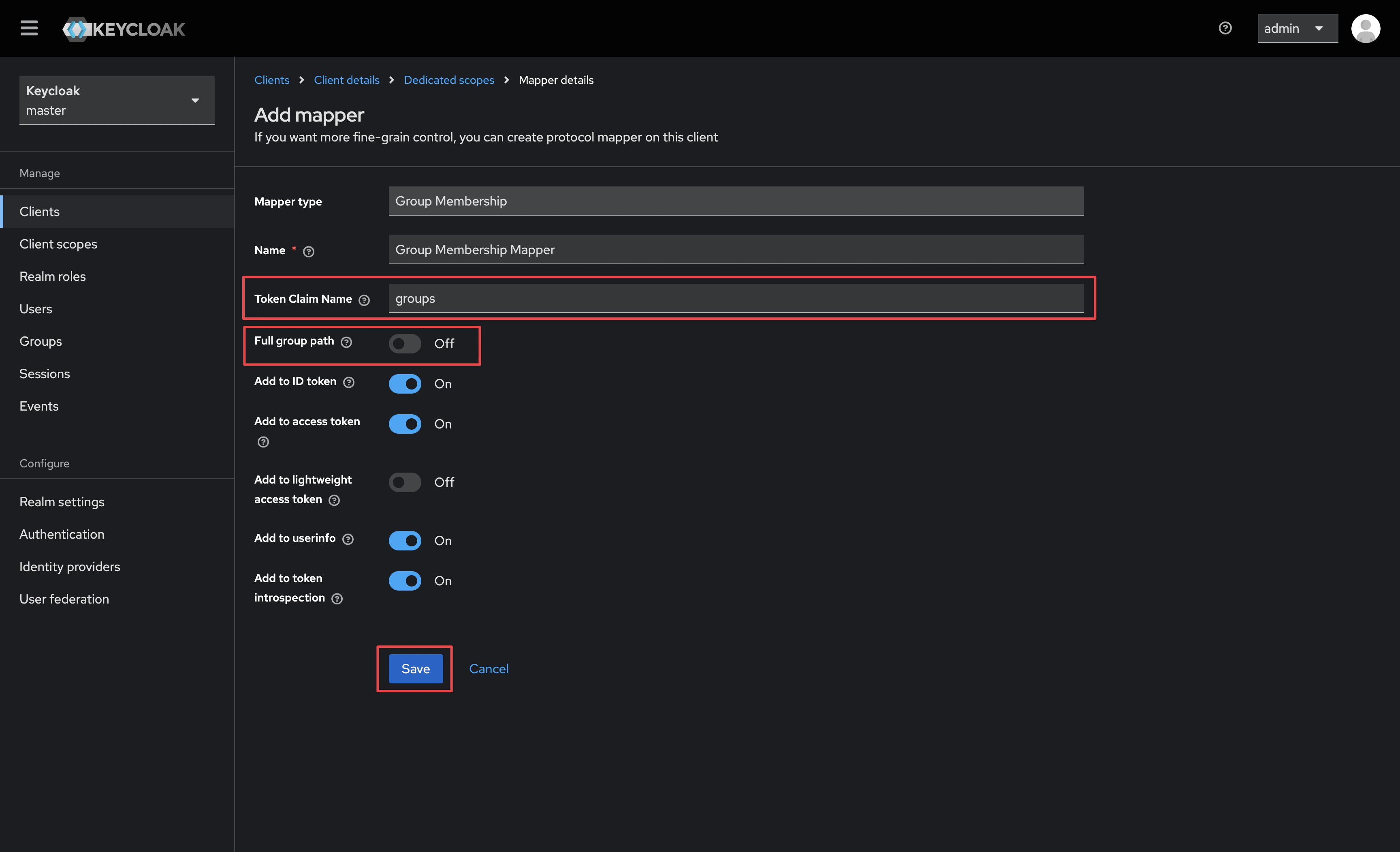 OIDC keycloak group membership mapper