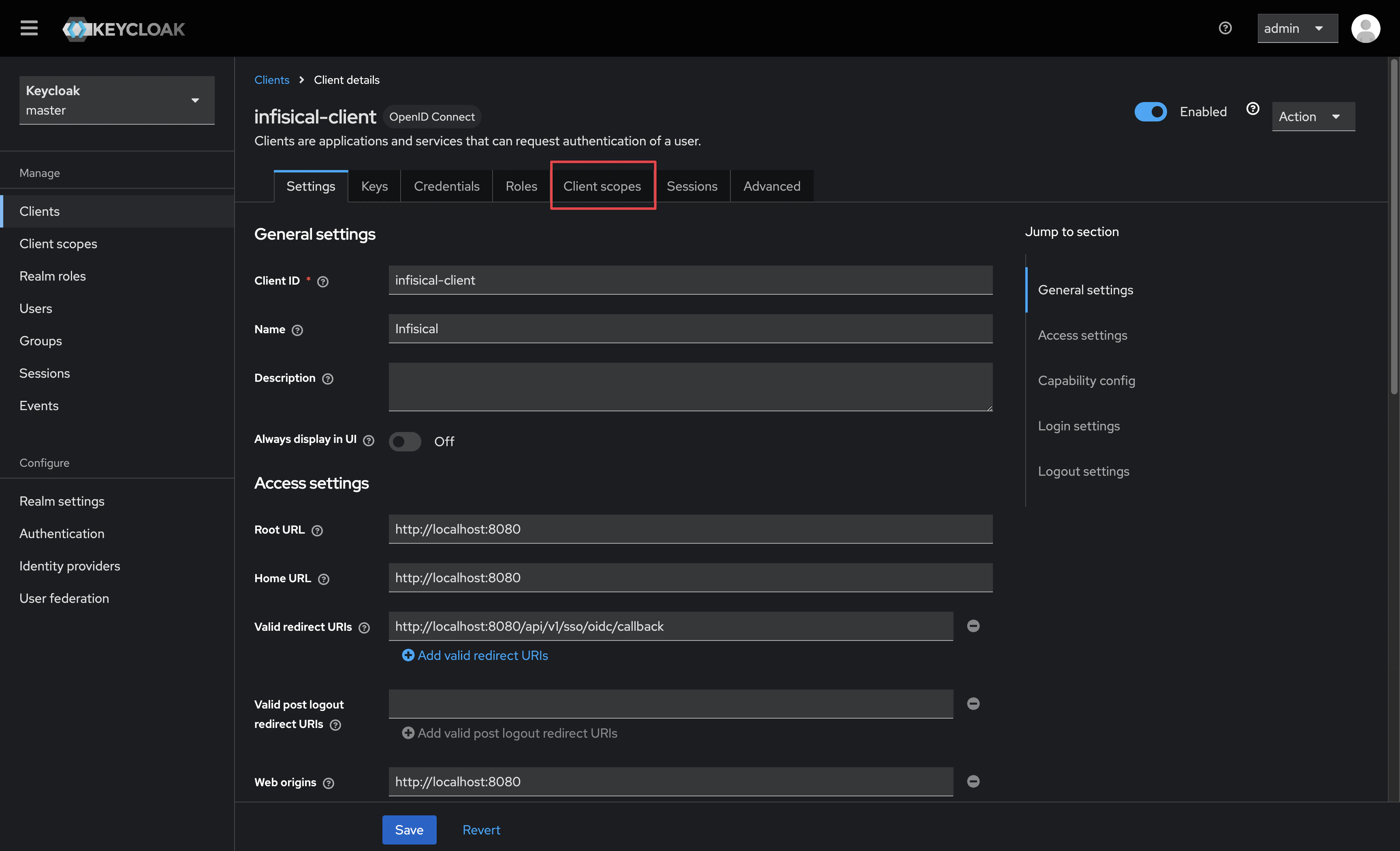 OIDC keycloak client scopes