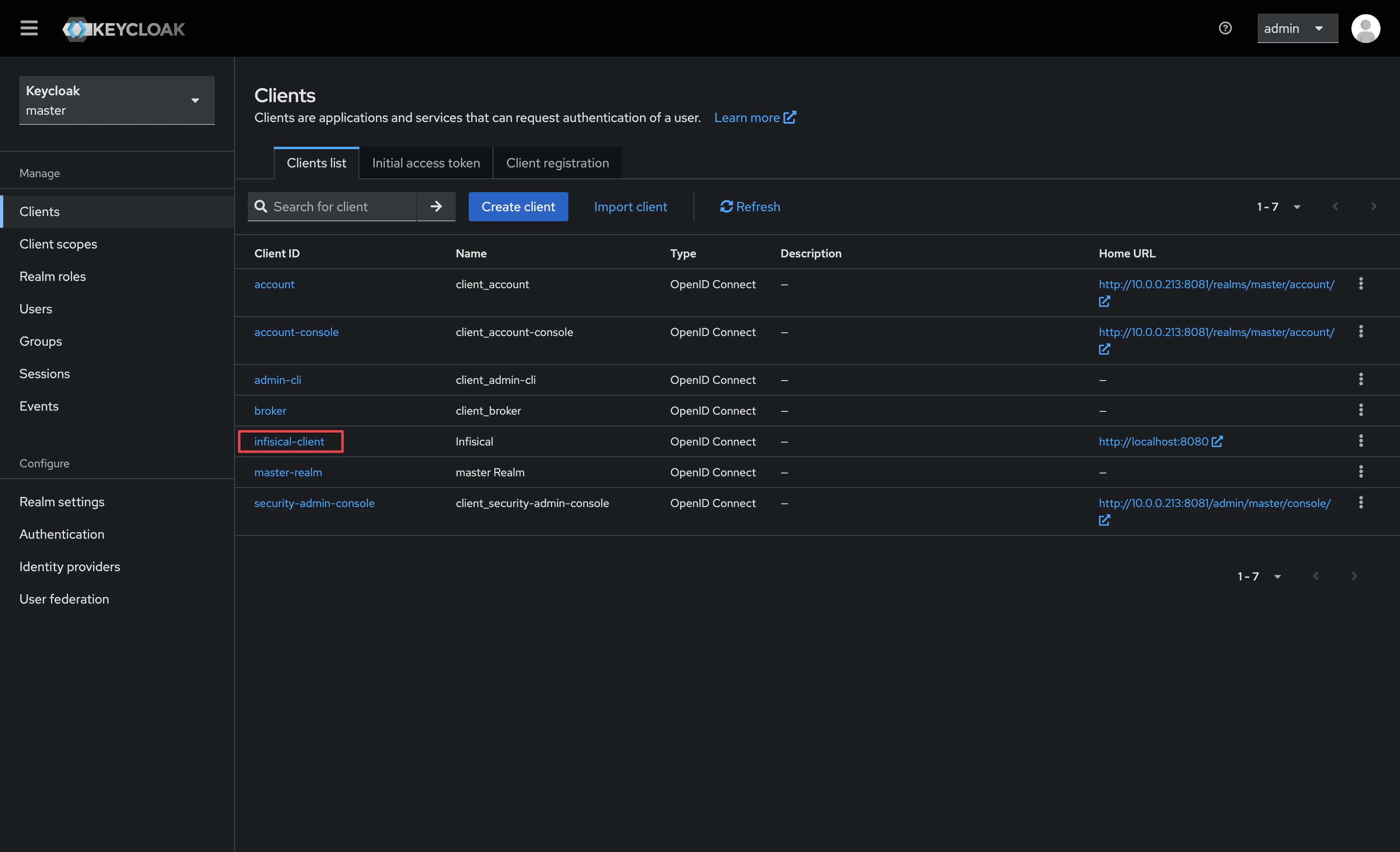 OIDC keycloak client