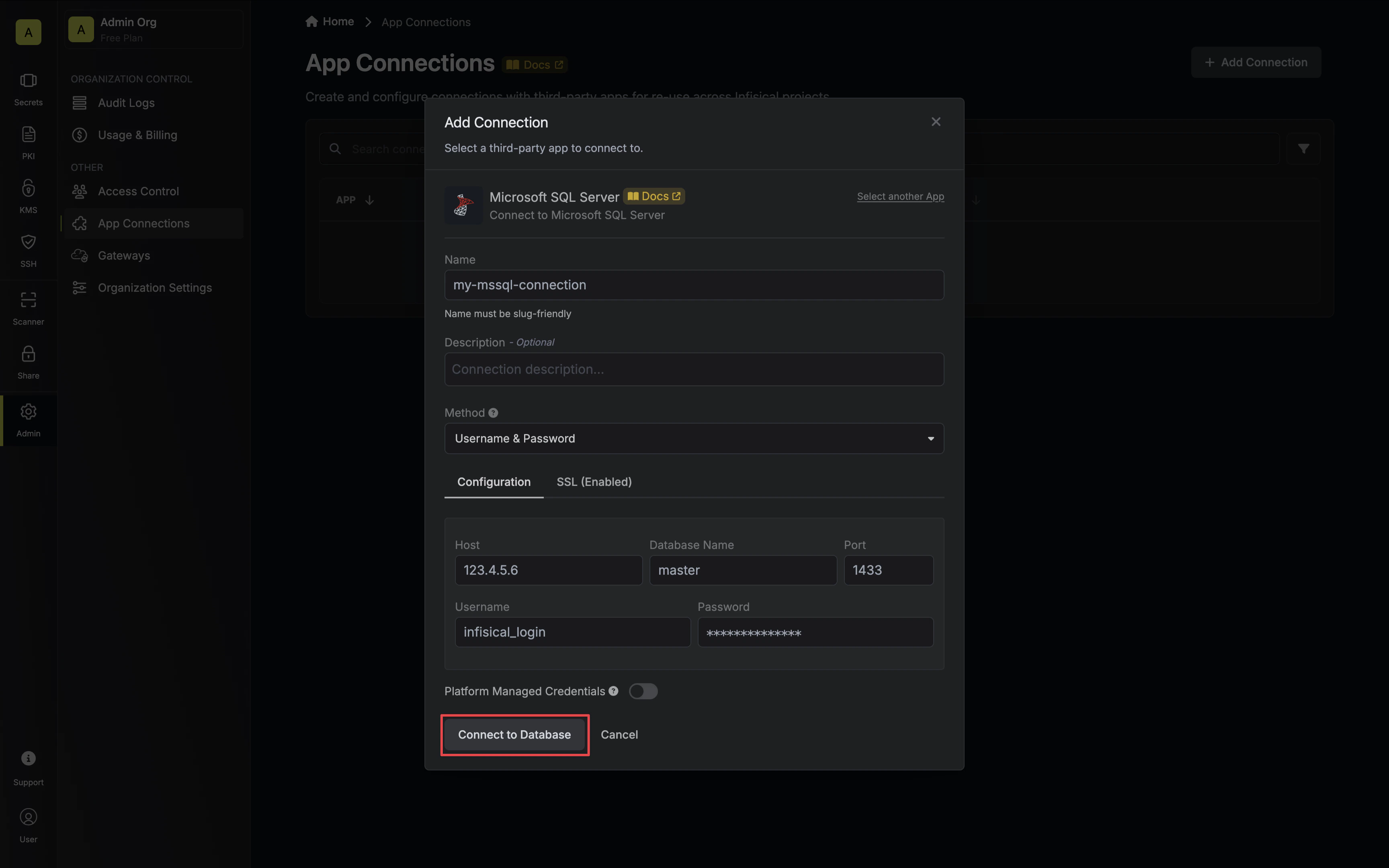 Create Microsoft SQL Server Connection