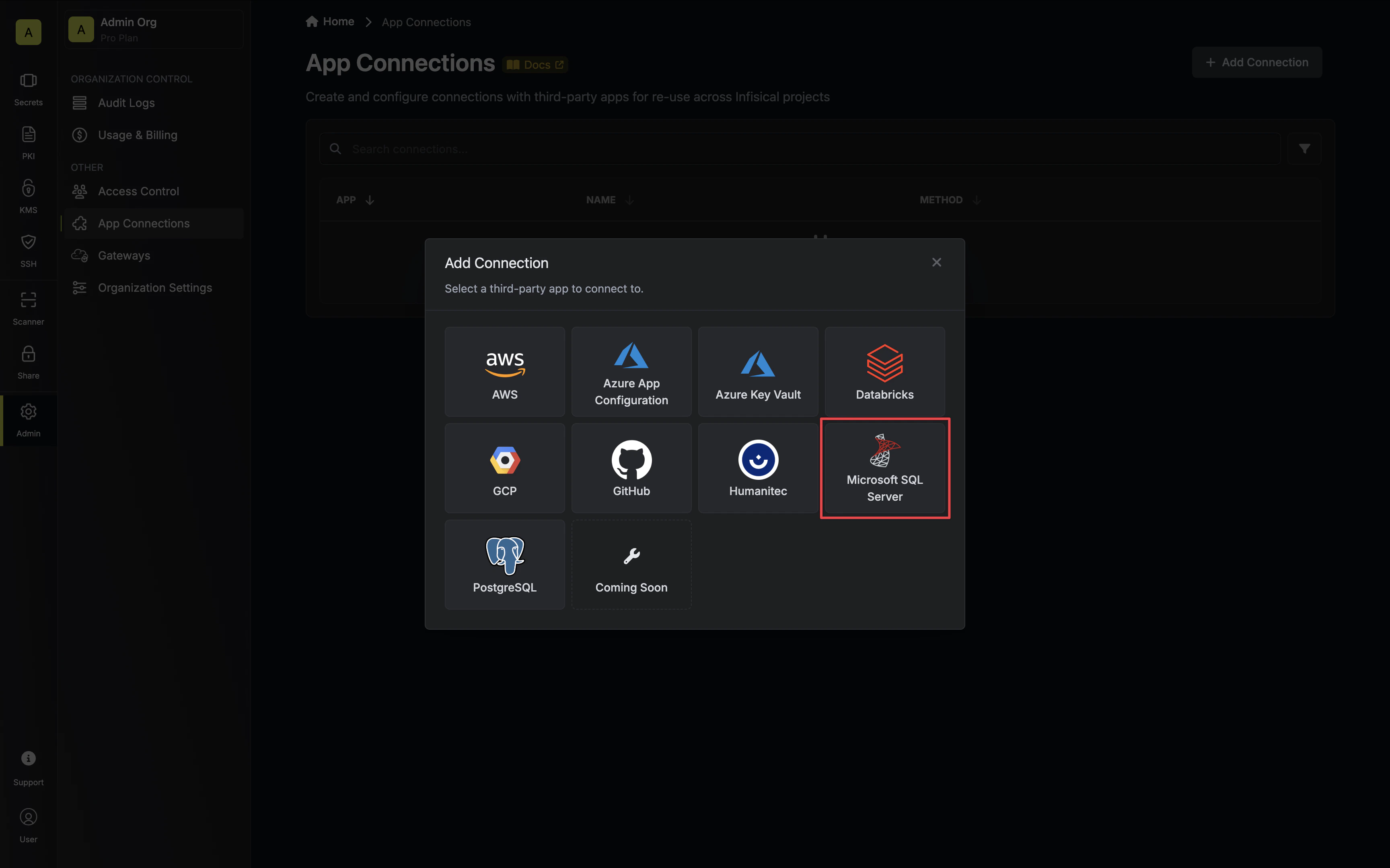 Select Microsoft SQL Server Connection