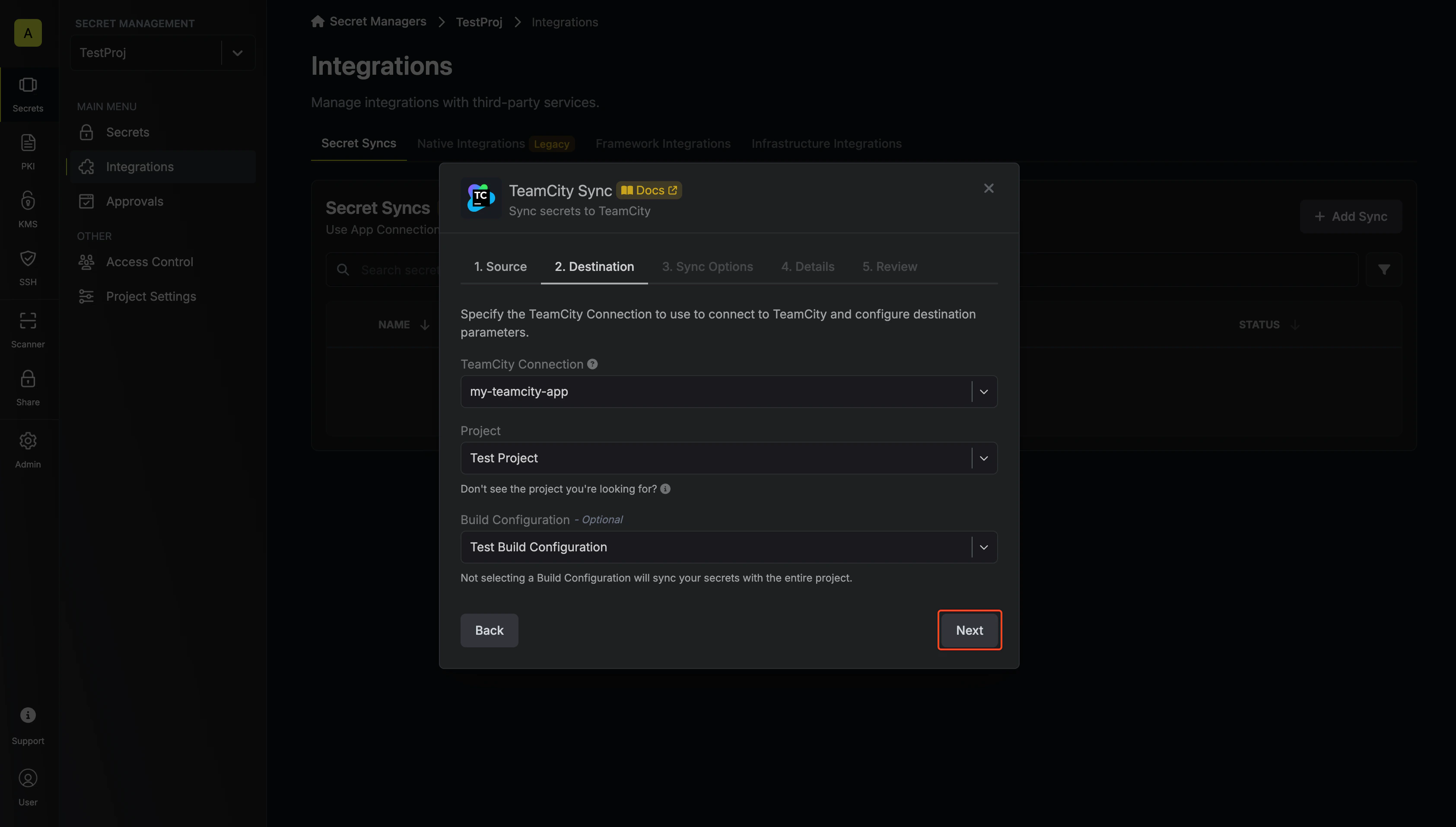 Configure Destination