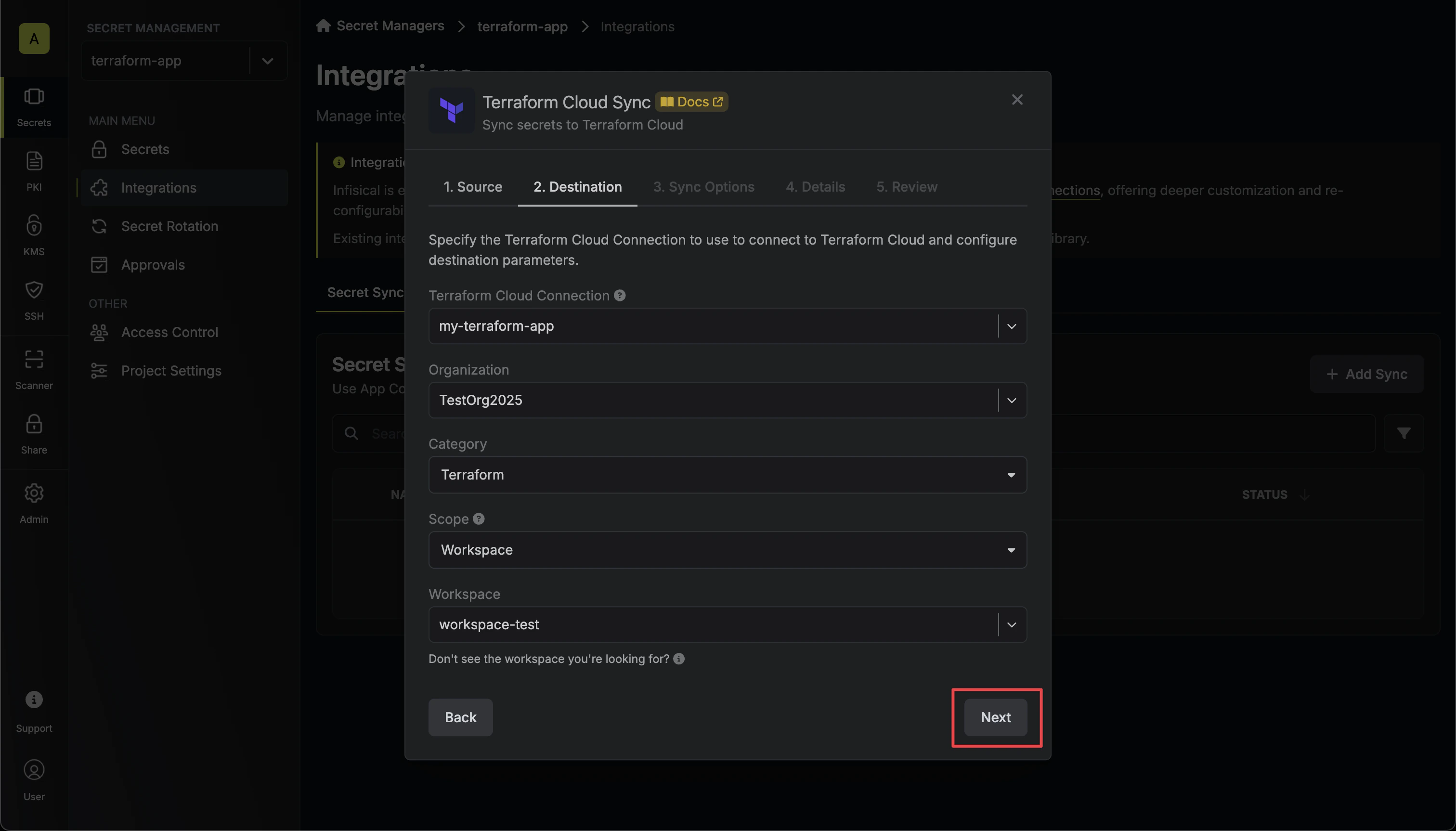 Configure Destination
