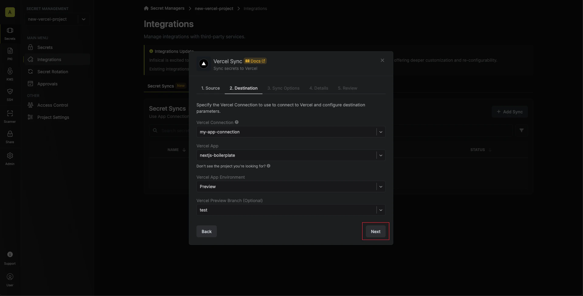Configure Destination