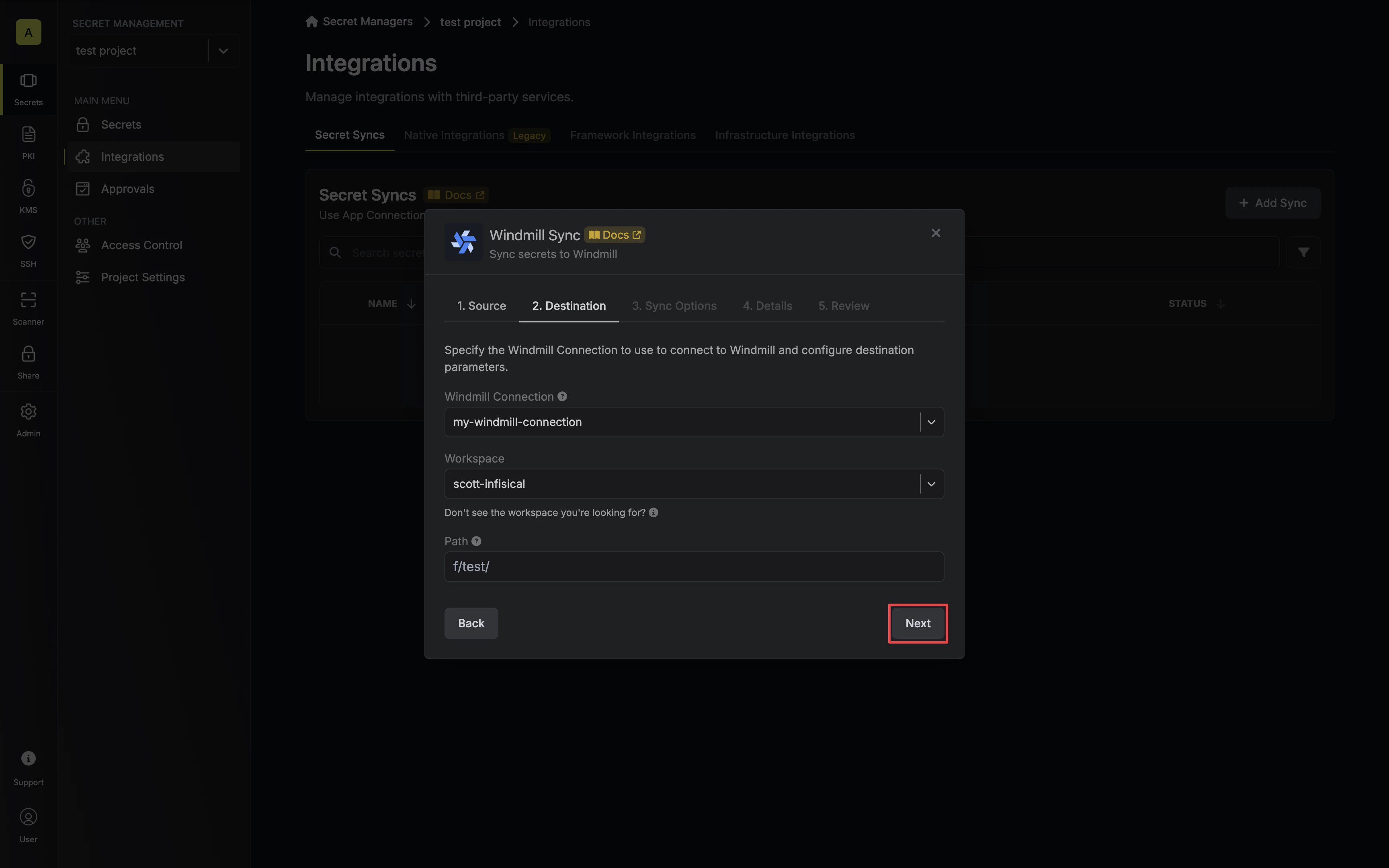 Configure Destination