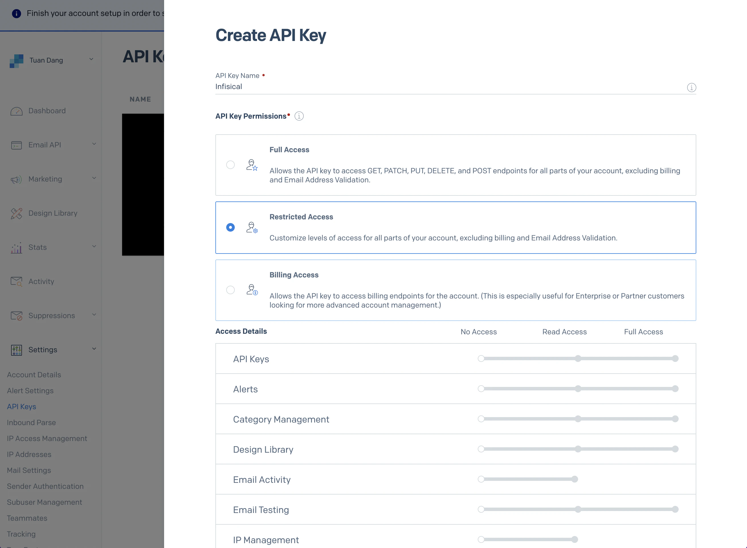 creating sendgrid api key