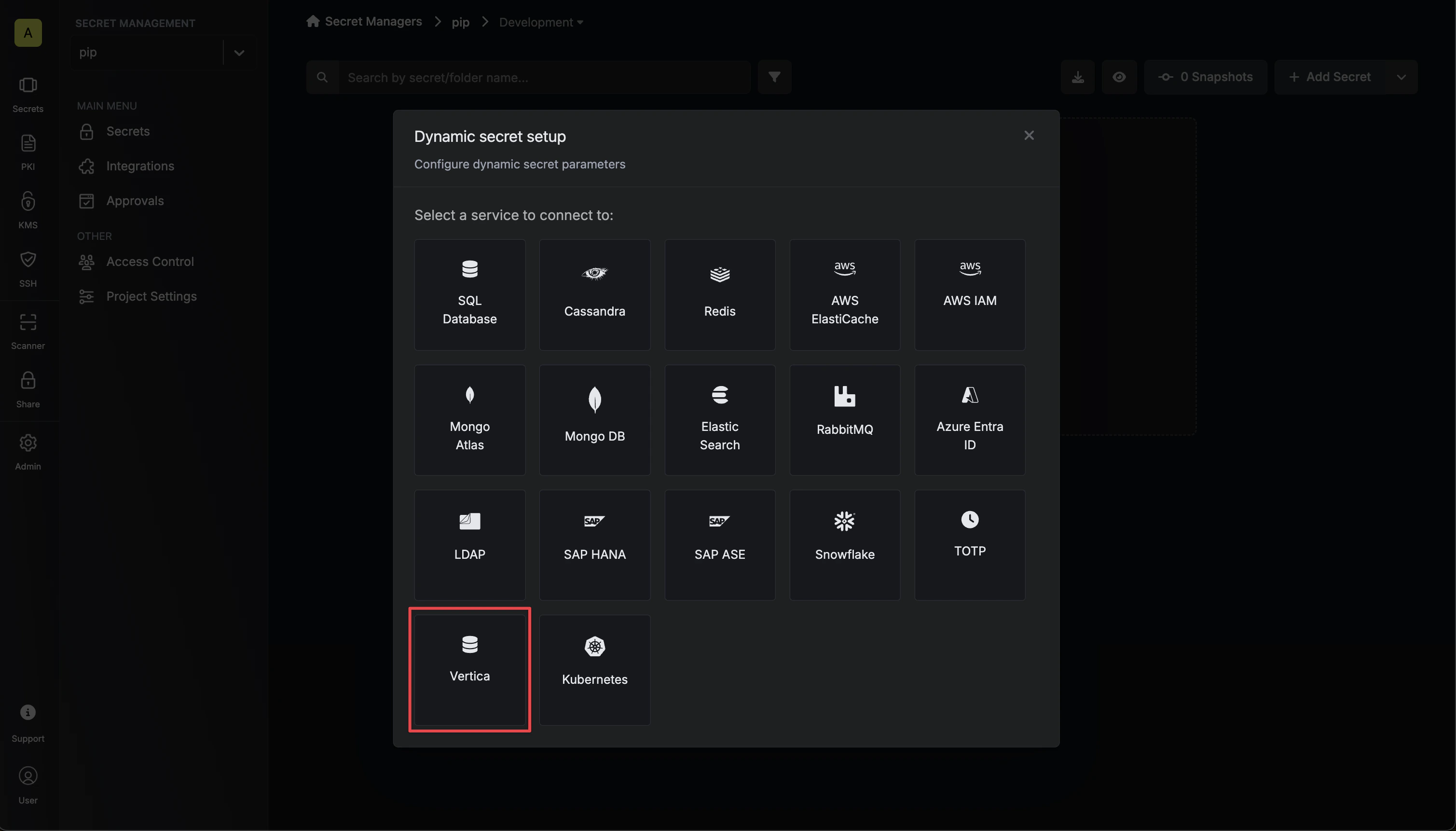 Dynamic Secret Modal