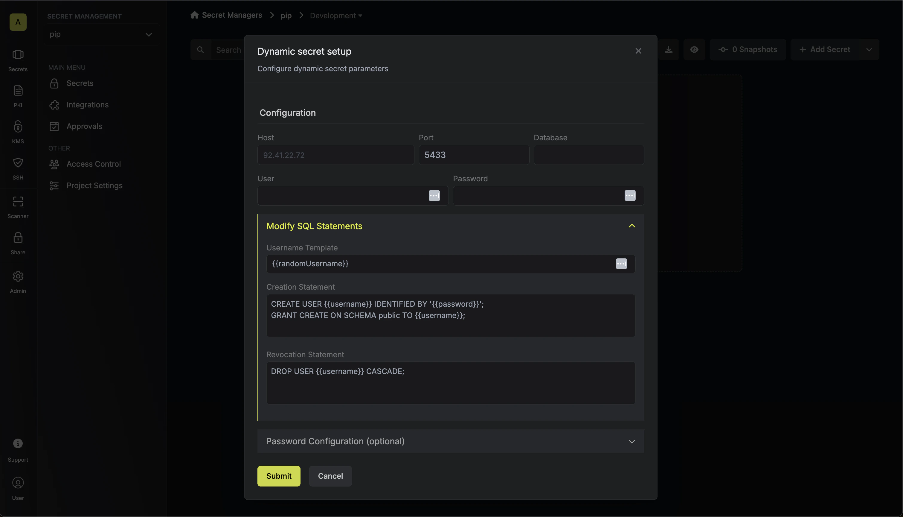 Modify SQL Statements Modal