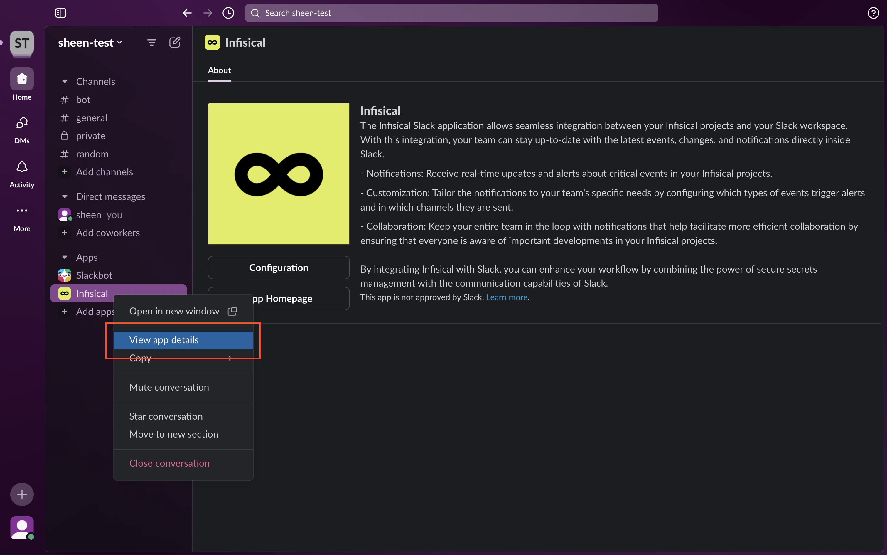 private slack setup
menu