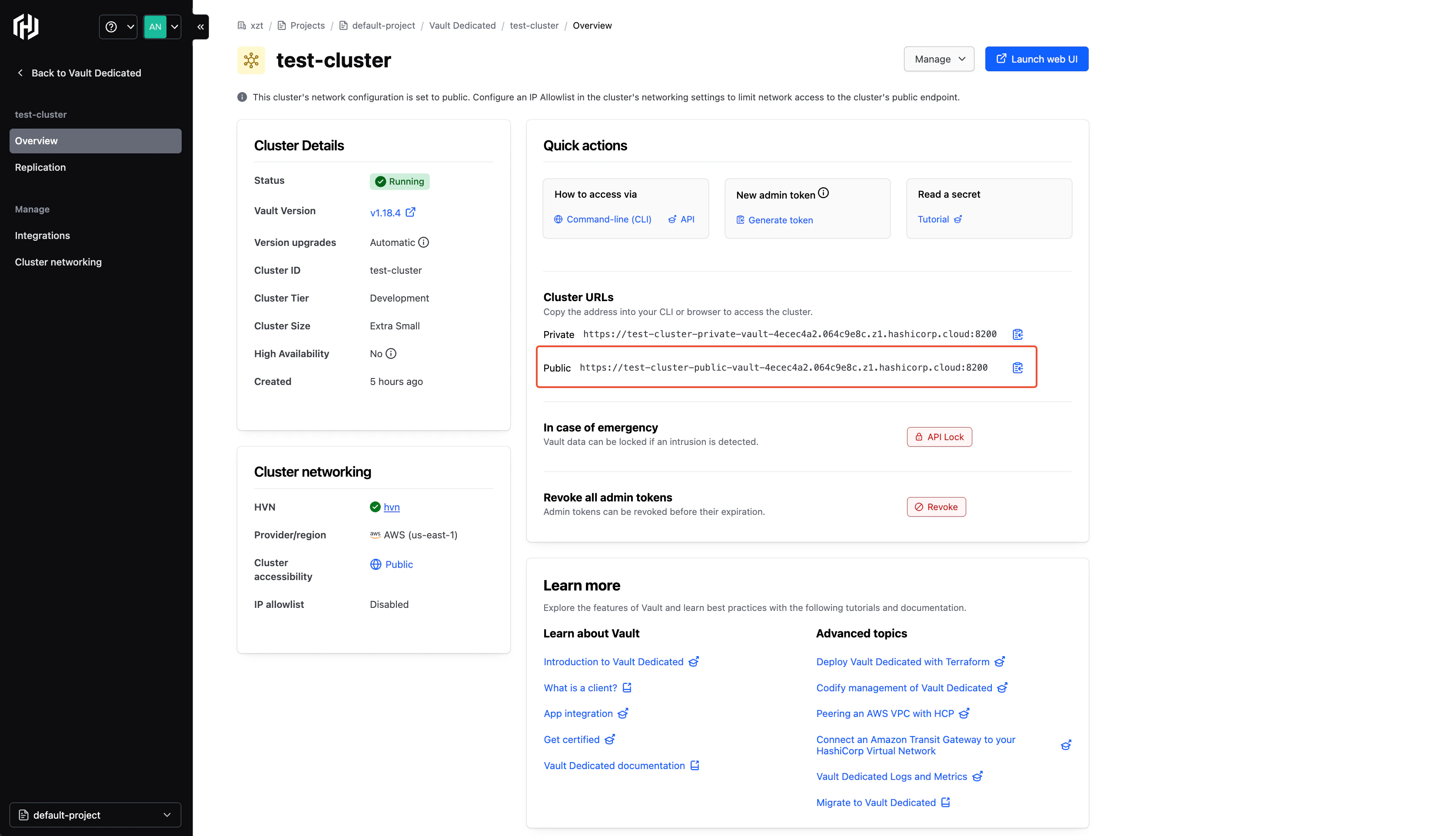 Vault Cluster URLs