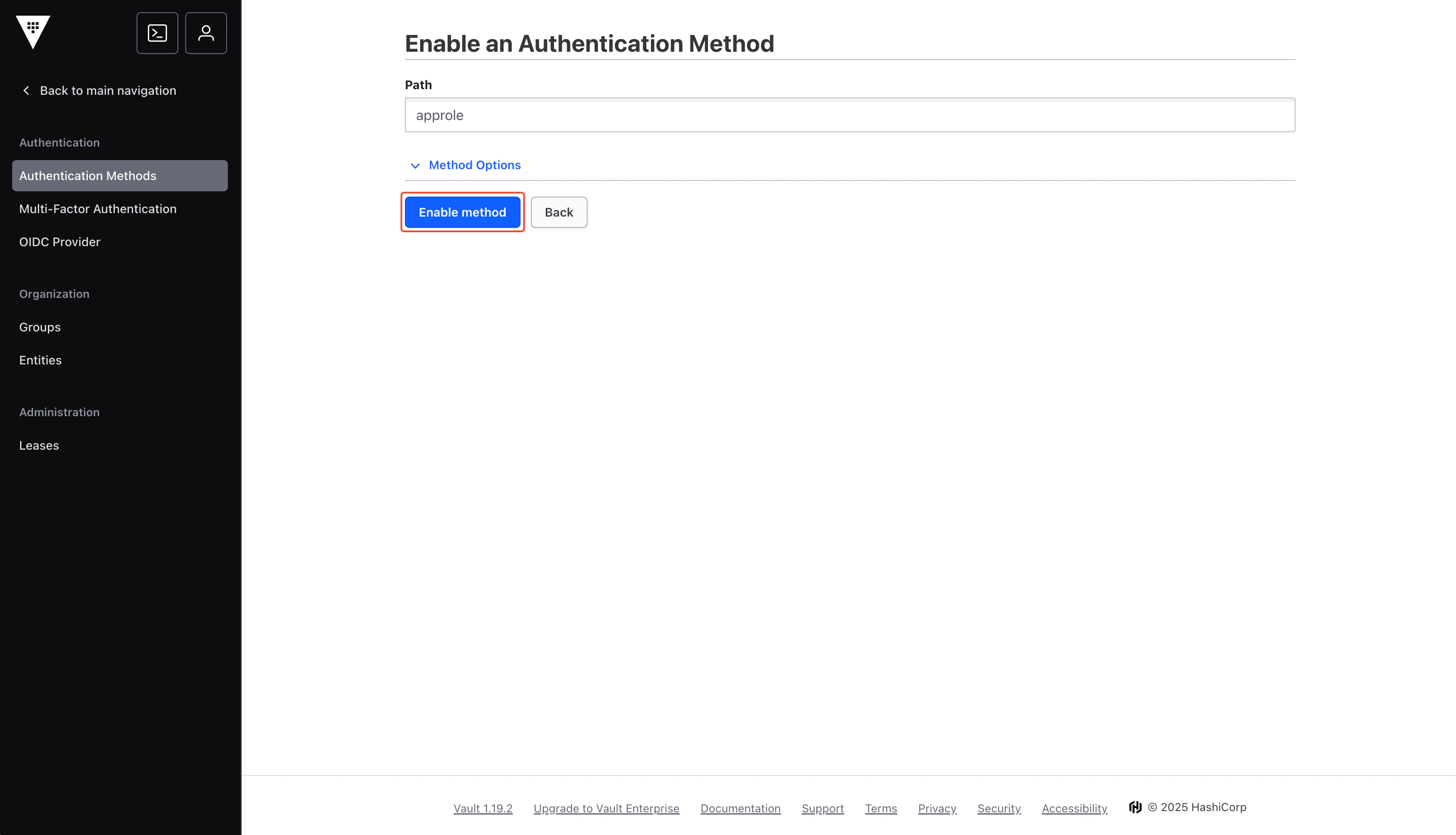 Vault Enable Method