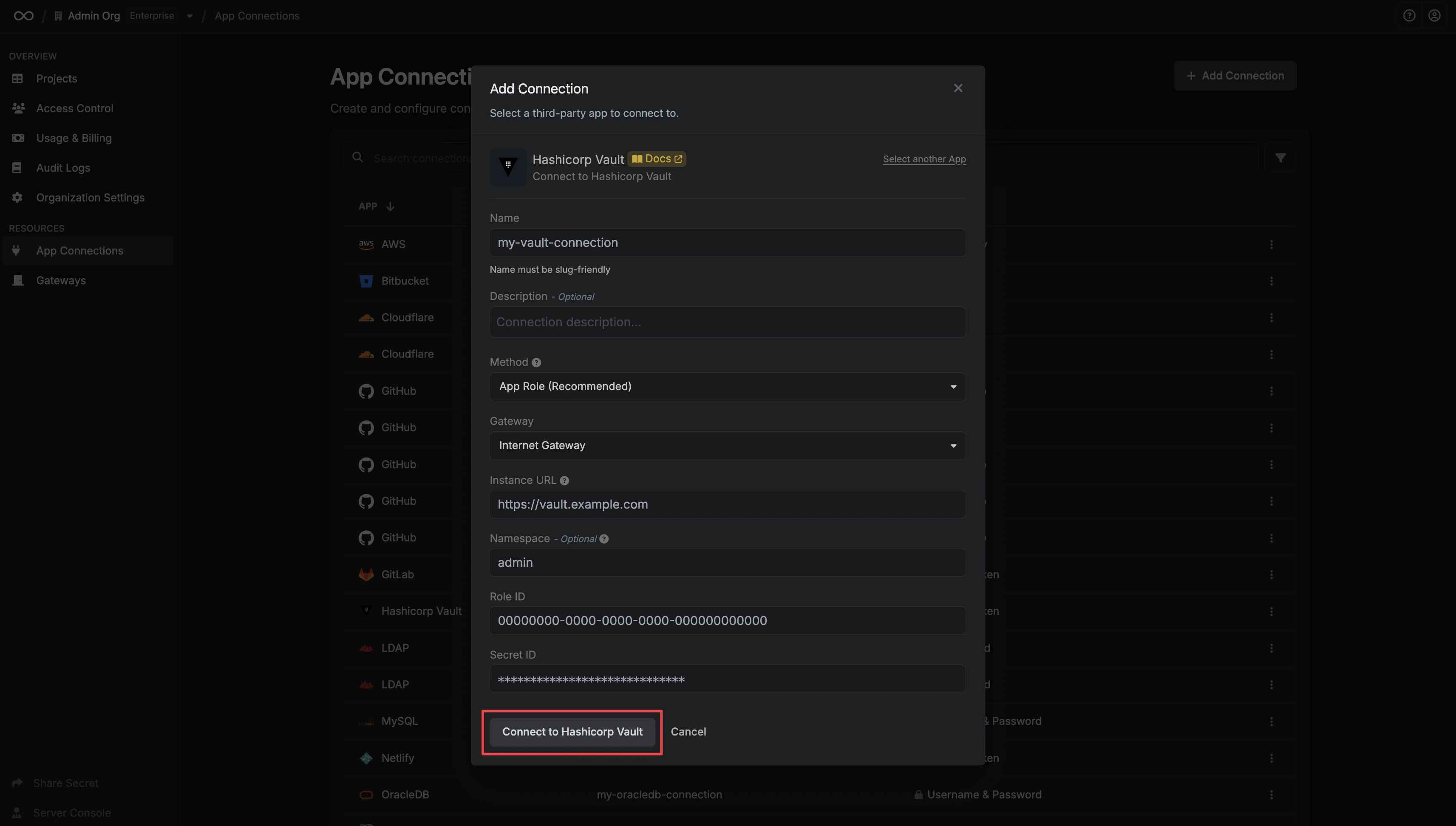 Vault Configure Connection