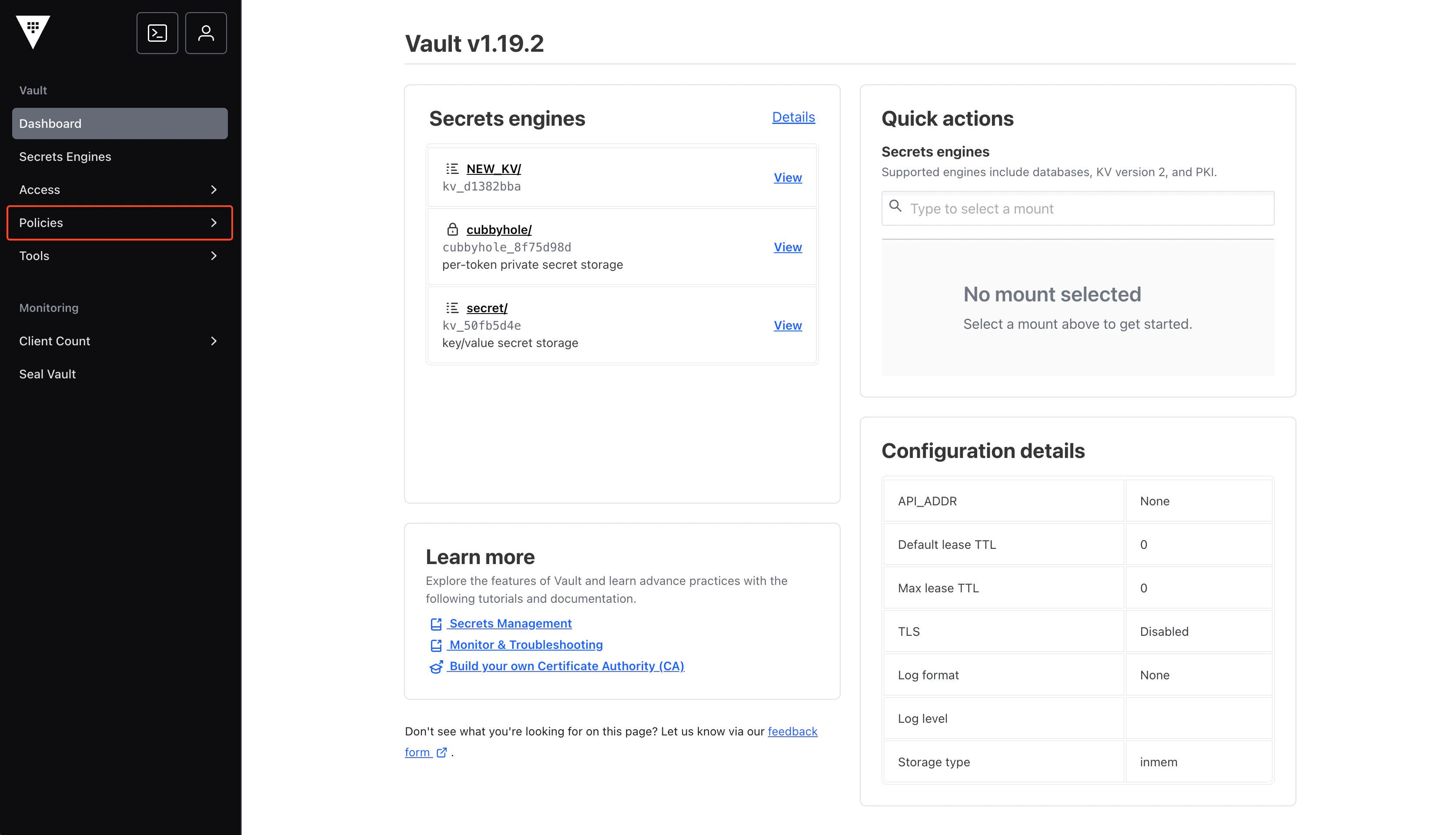 Vault Policies Navigate