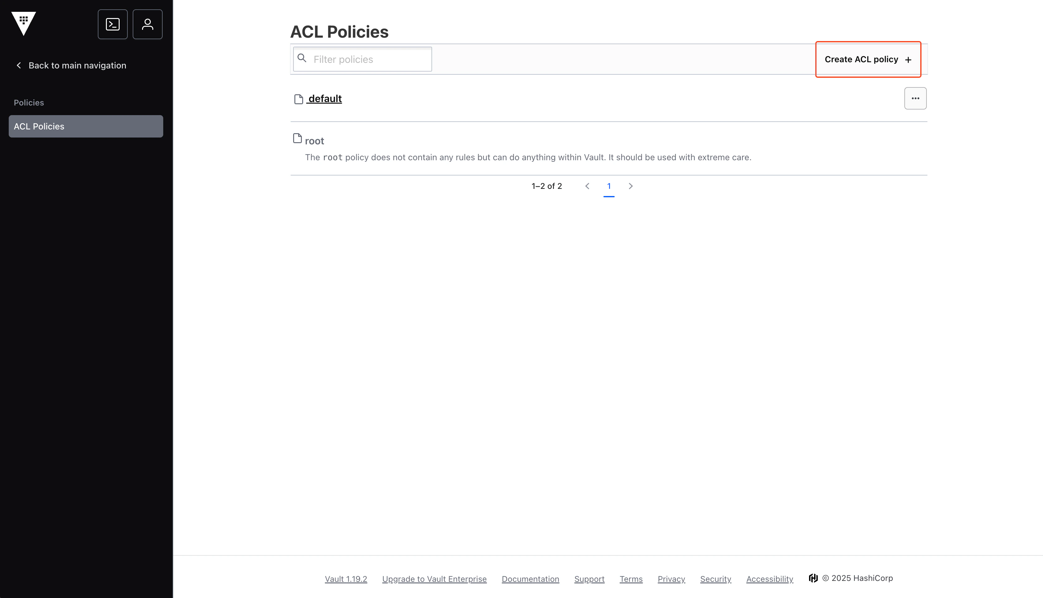 Vault Policies Page