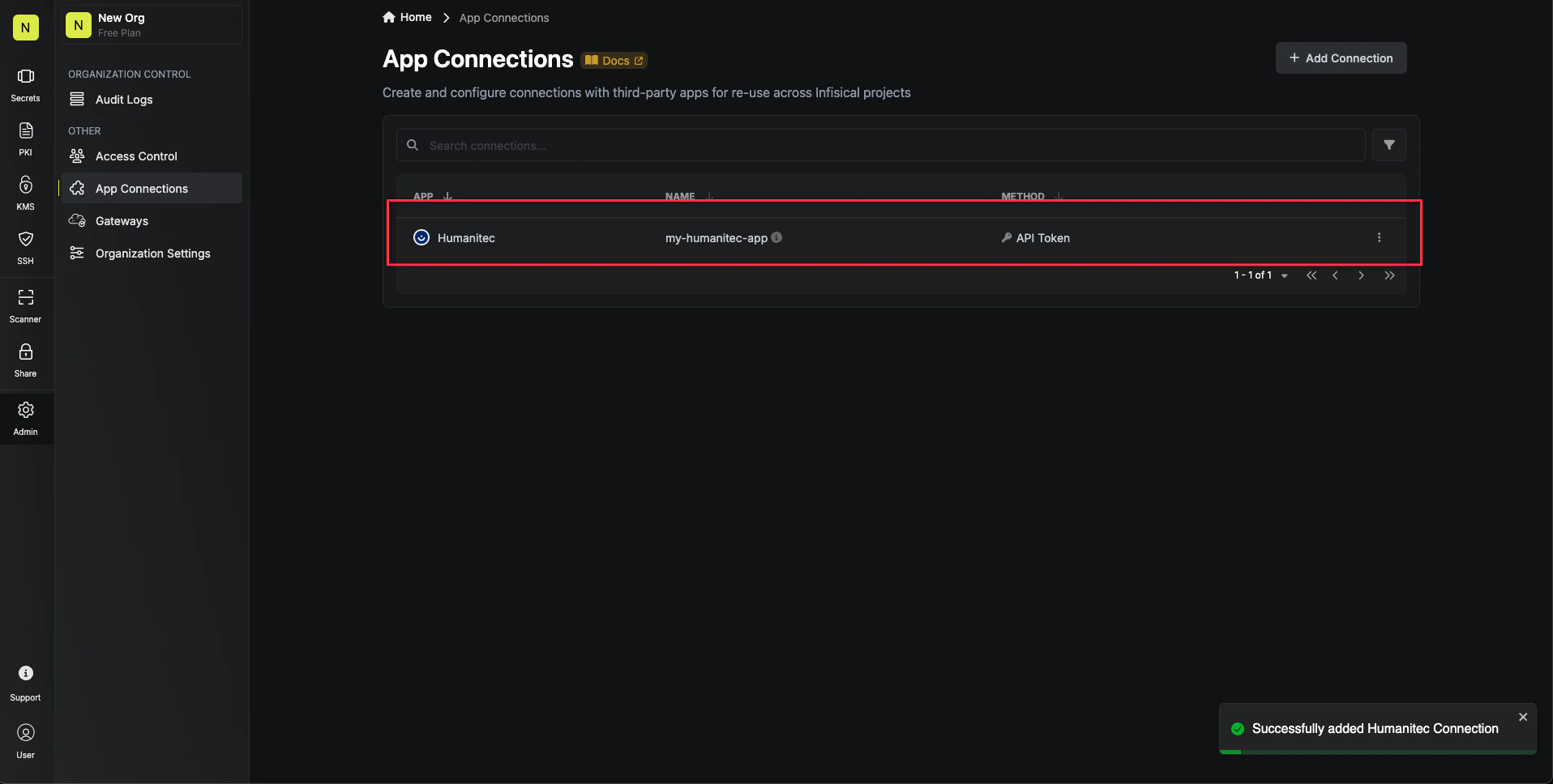 Humanitec Connection Created