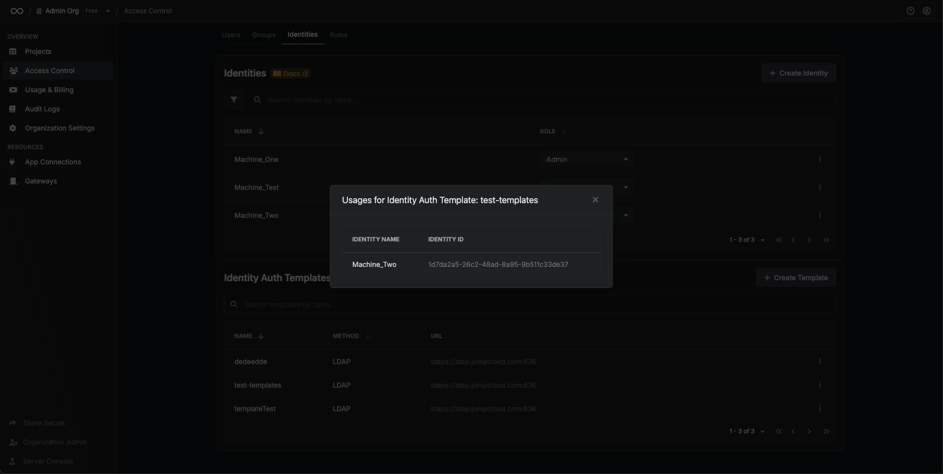 Template Usages Modal