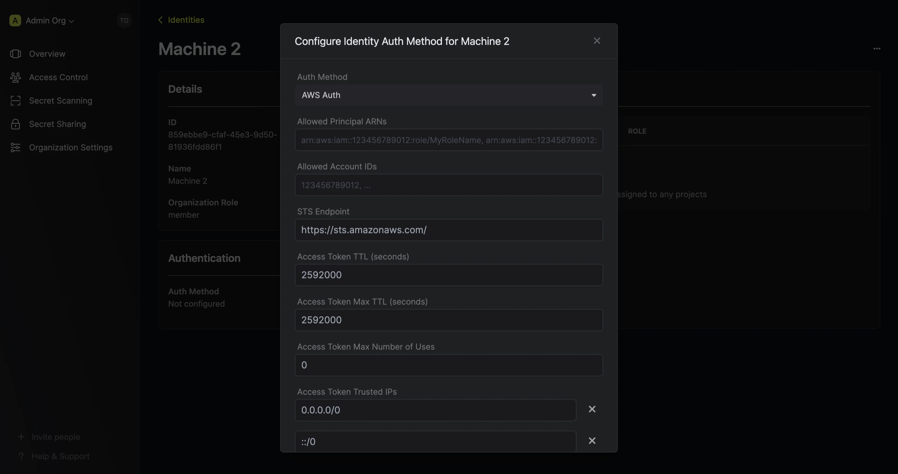identities create aws auth method