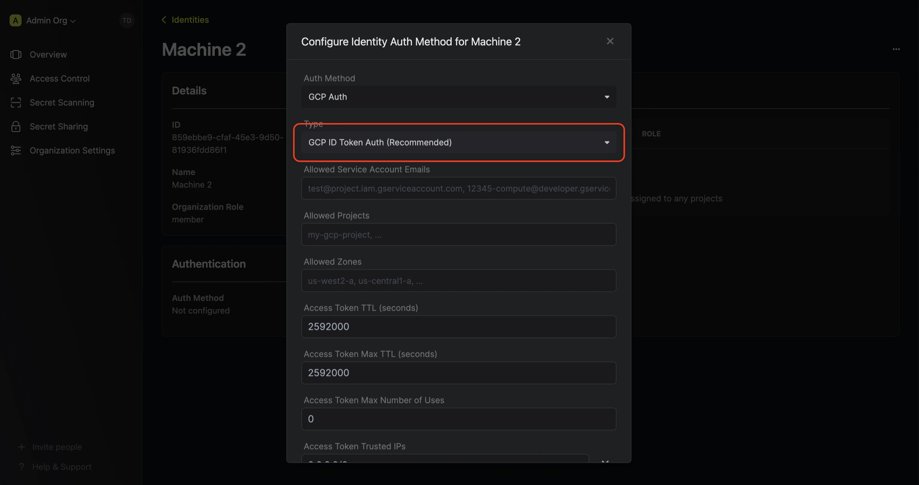 identities create gcp auth method