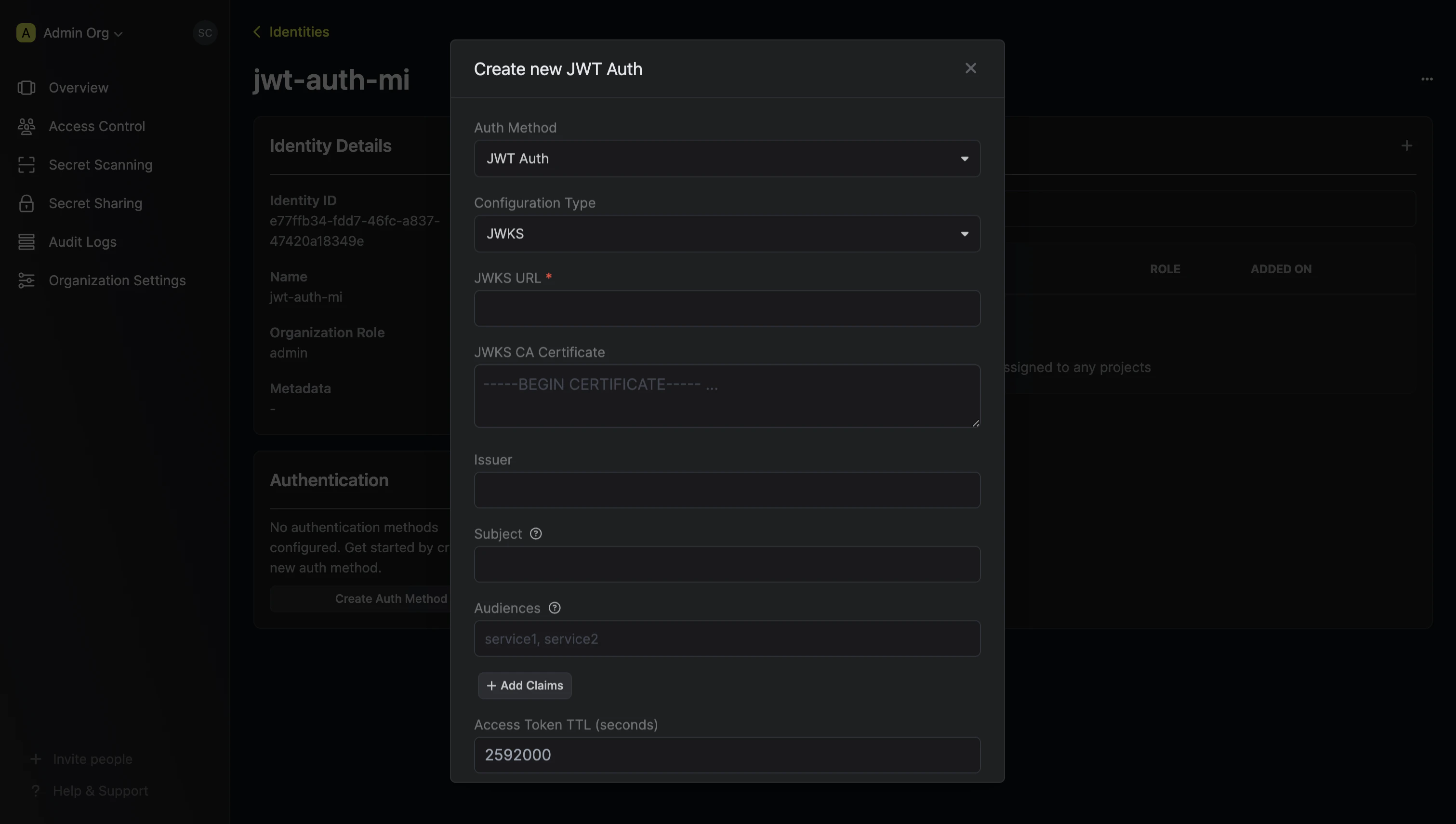 identities create jwt auth method