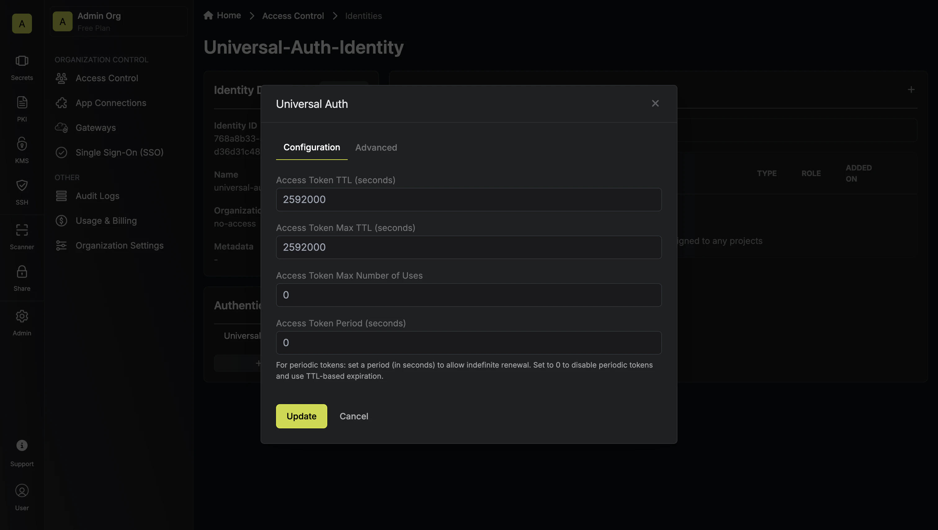 identities organization create universal auth method 1