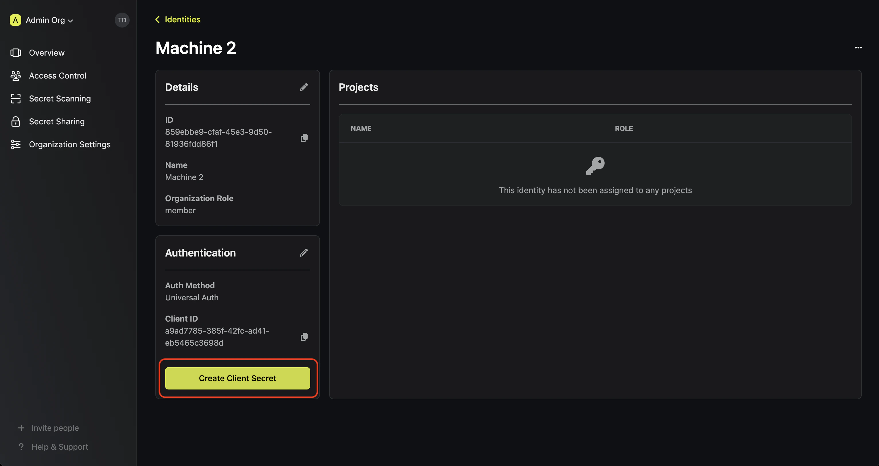 identities client secret create