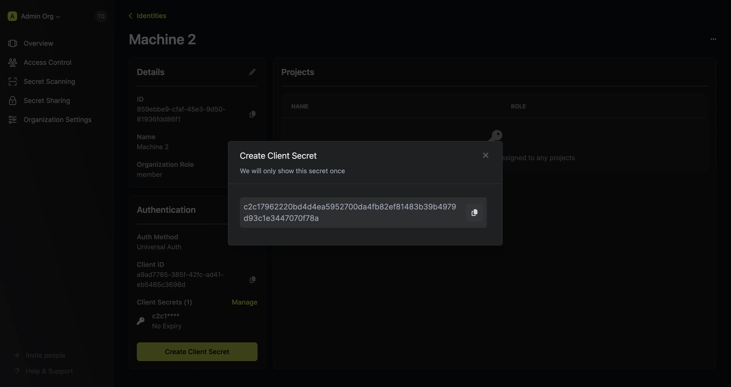 identities client secret create