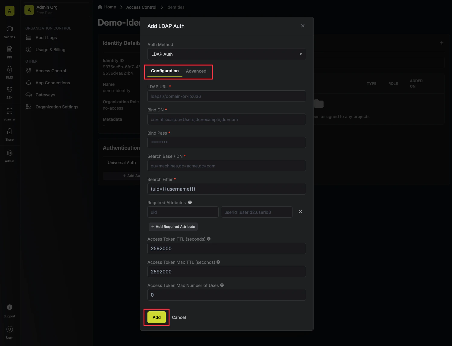 Configure LDAP auth