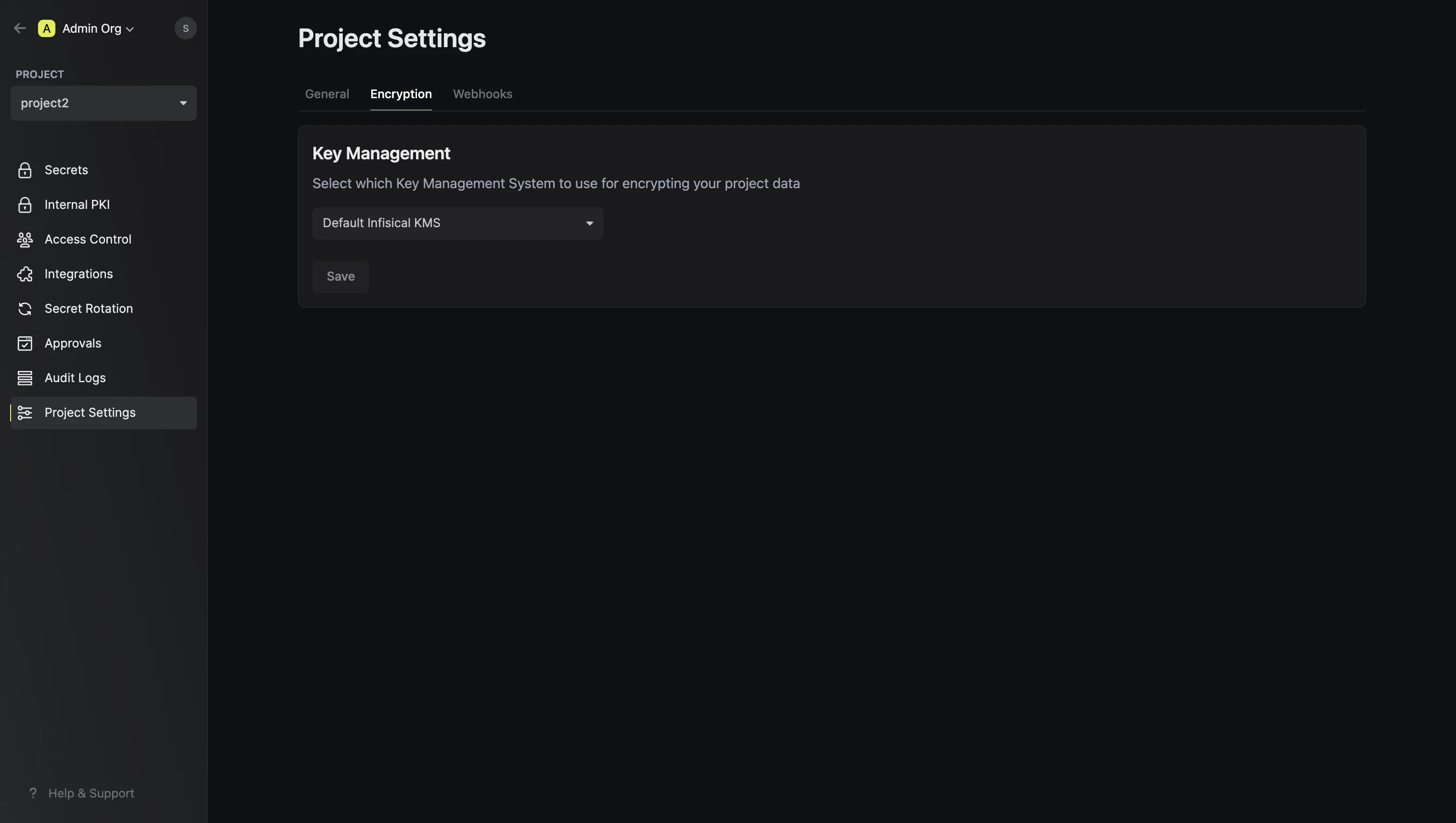Open encryption project
settings