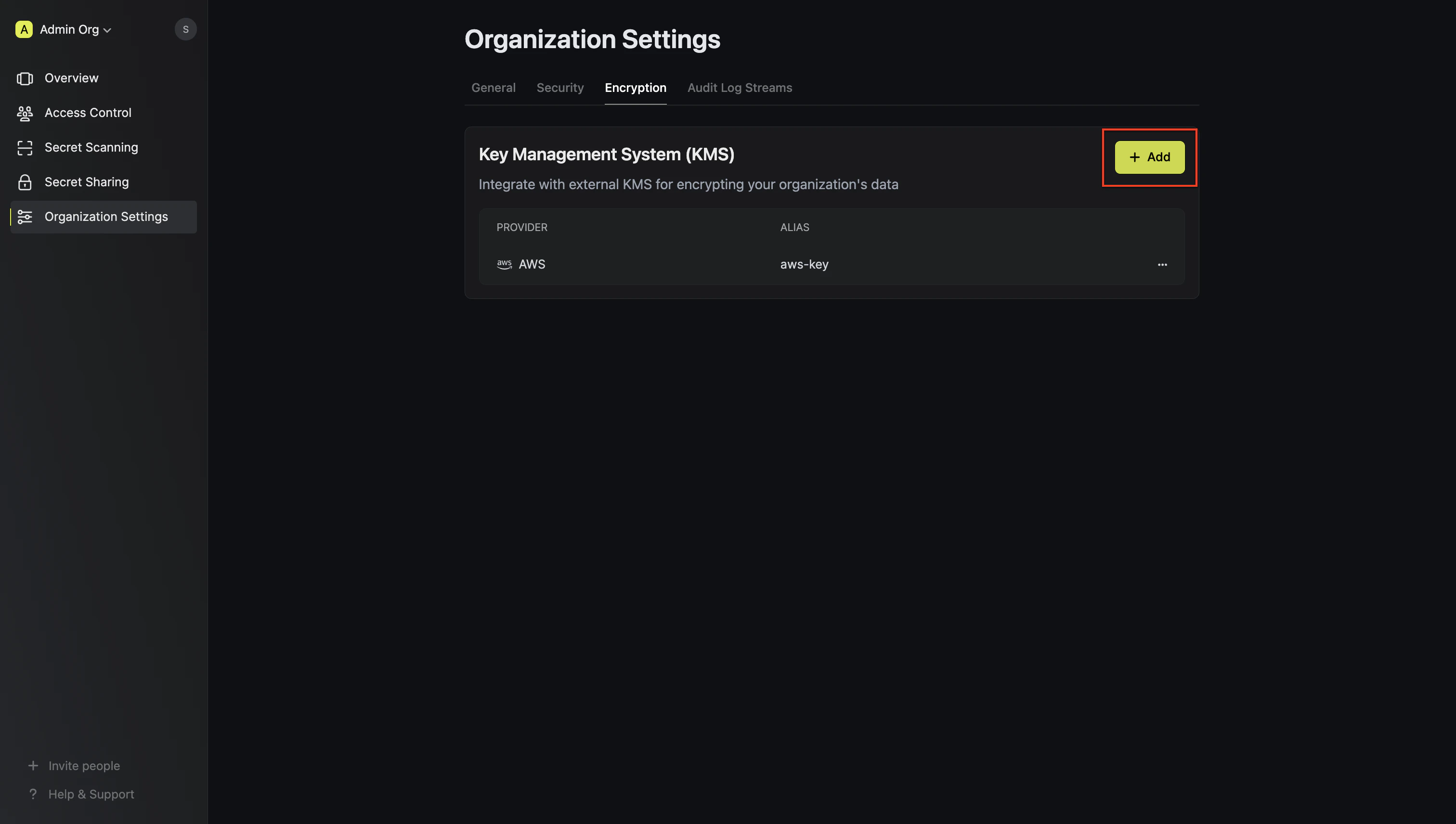 Add encryption org settings