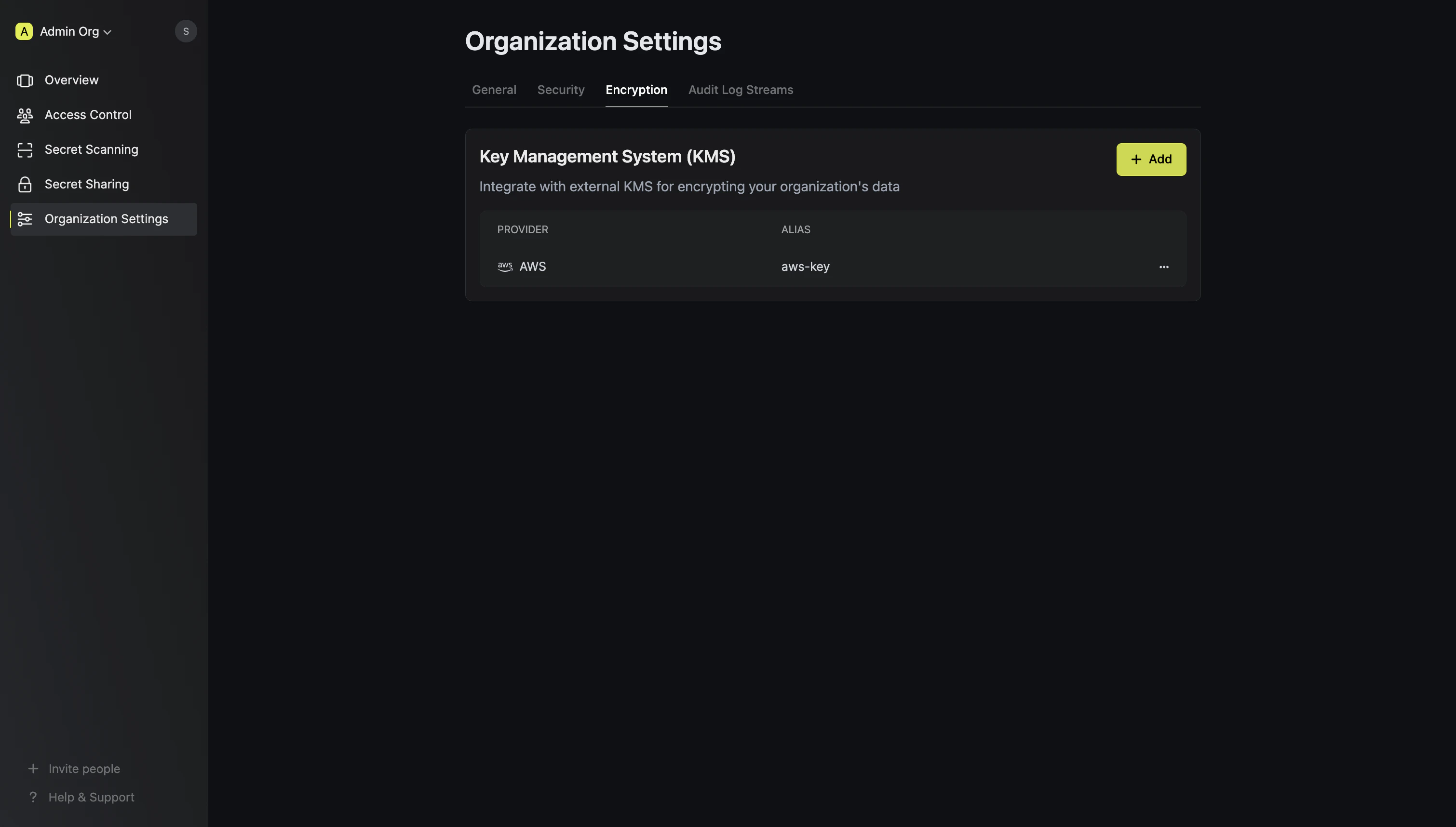 Open encryption org settings