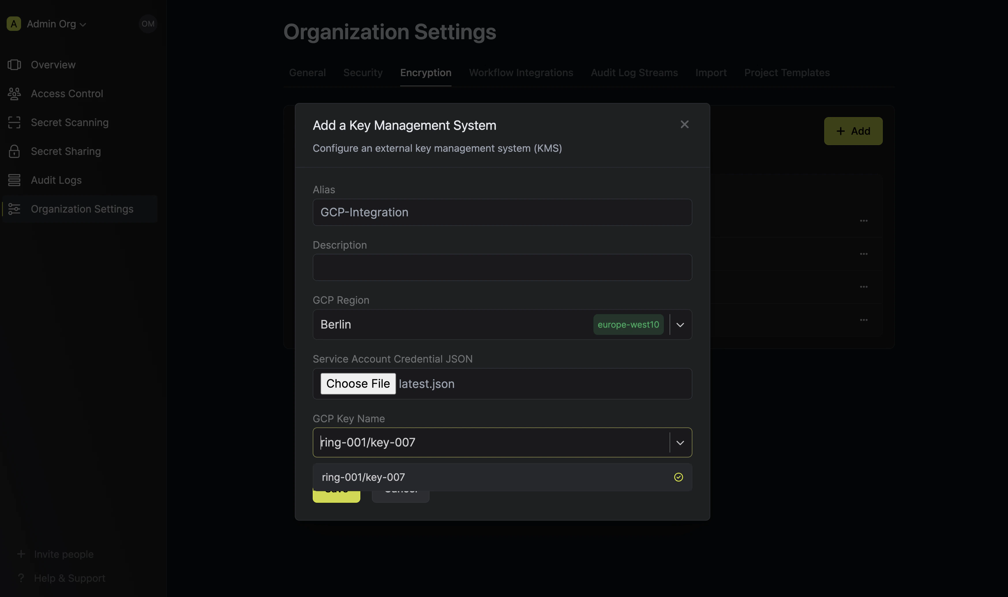 GCP Create KMS Modal