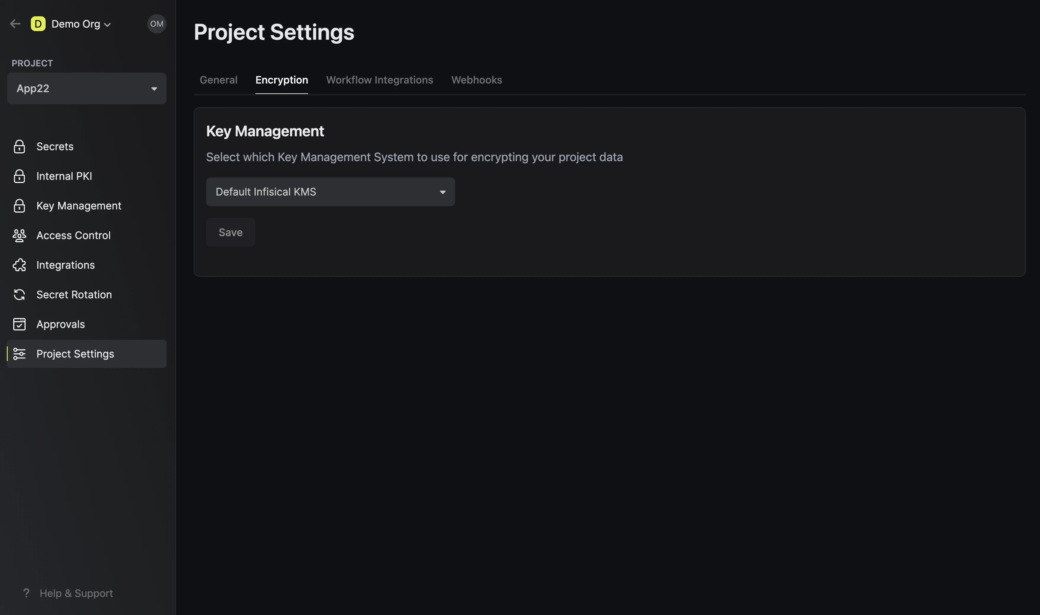 Open encryption project
settings