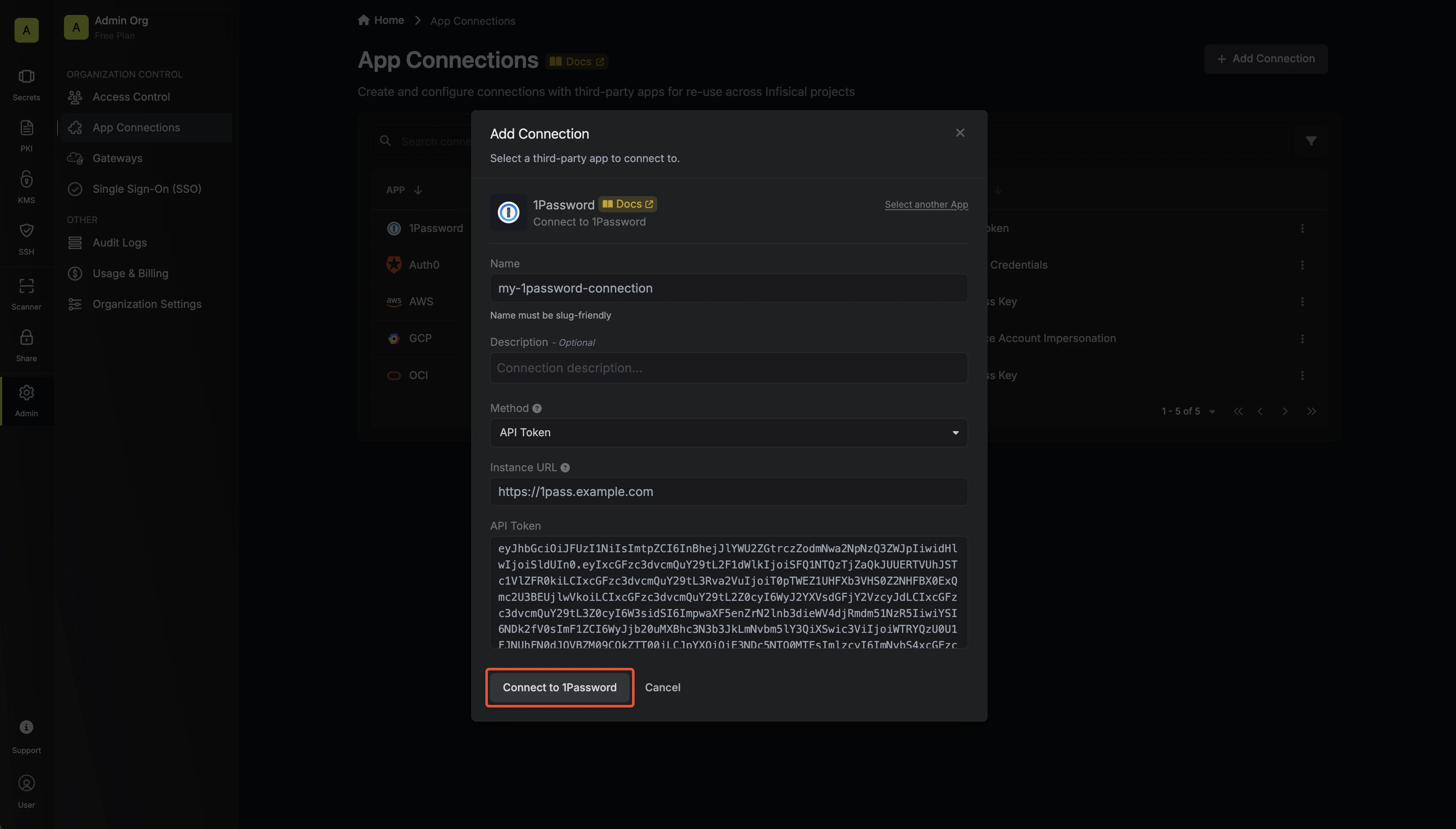 1Password Connection Modal