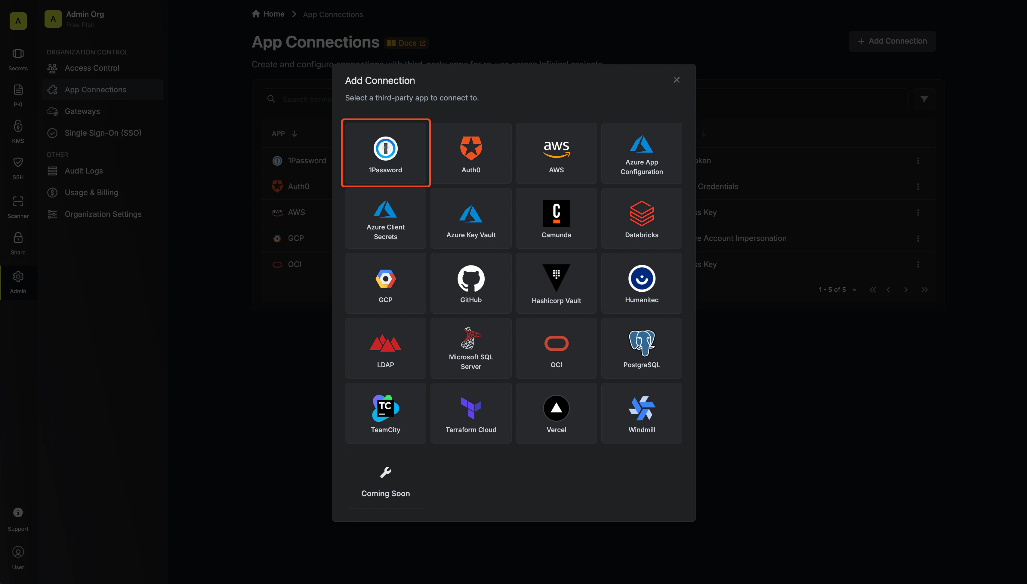 Select 1Password Connection