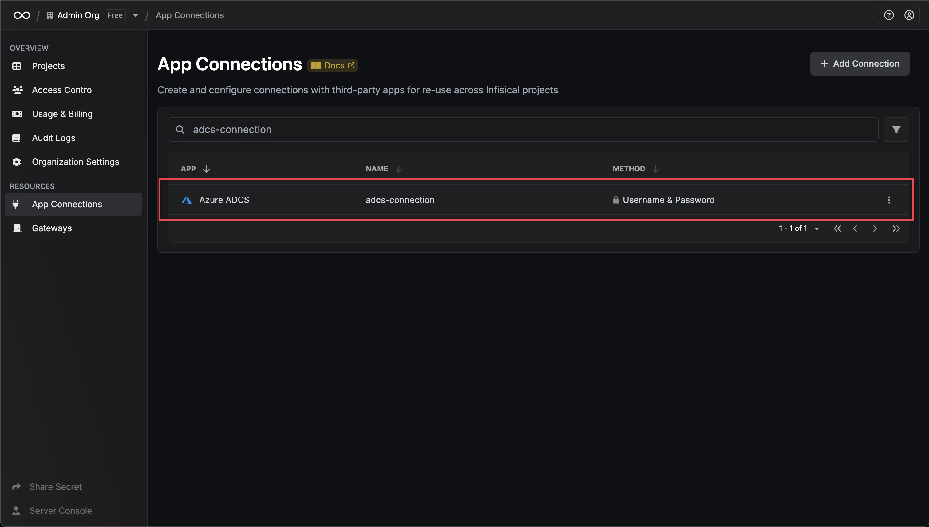 Azure ADCS Connection Created