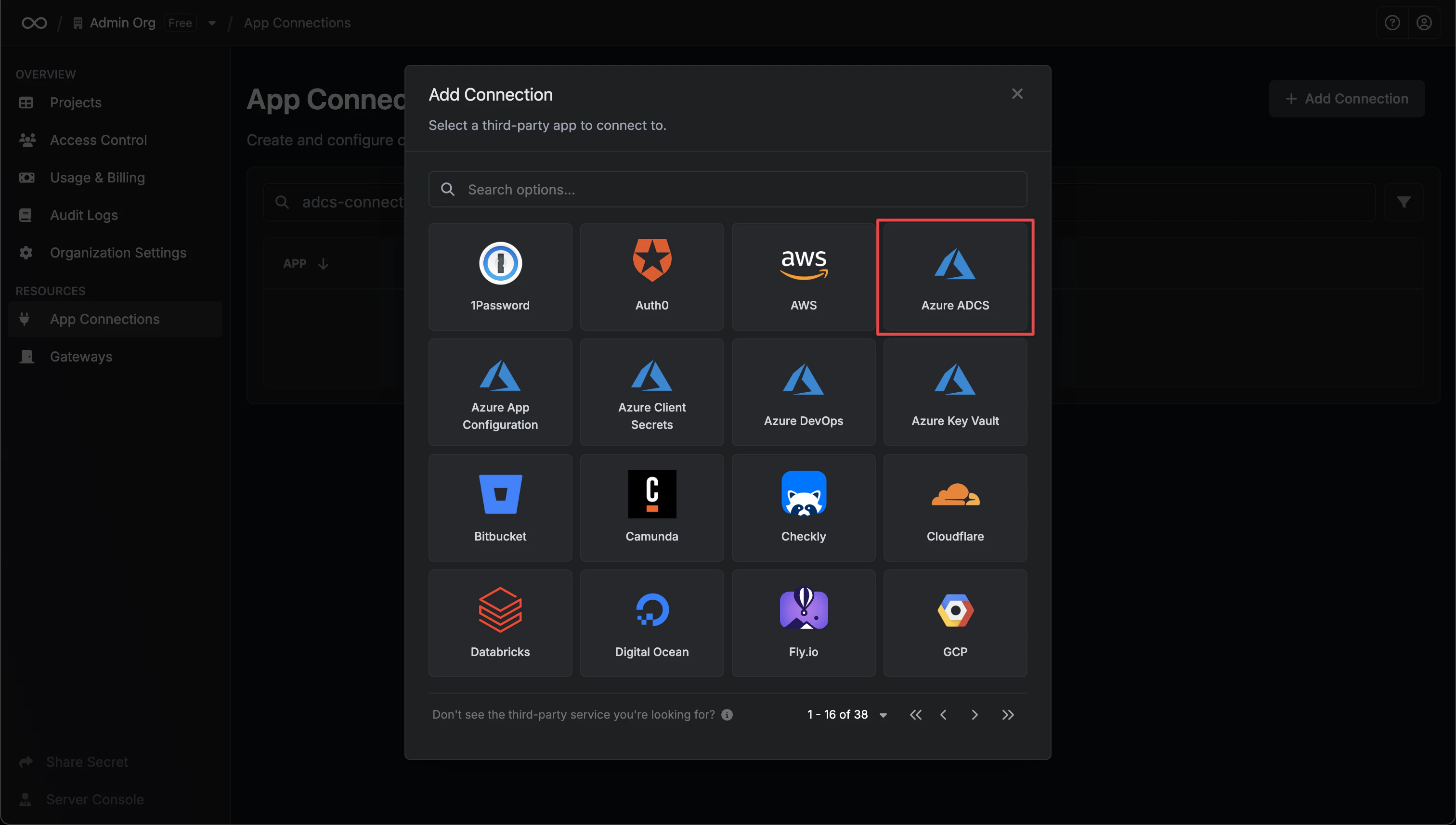 Select Azure ADCS Connection