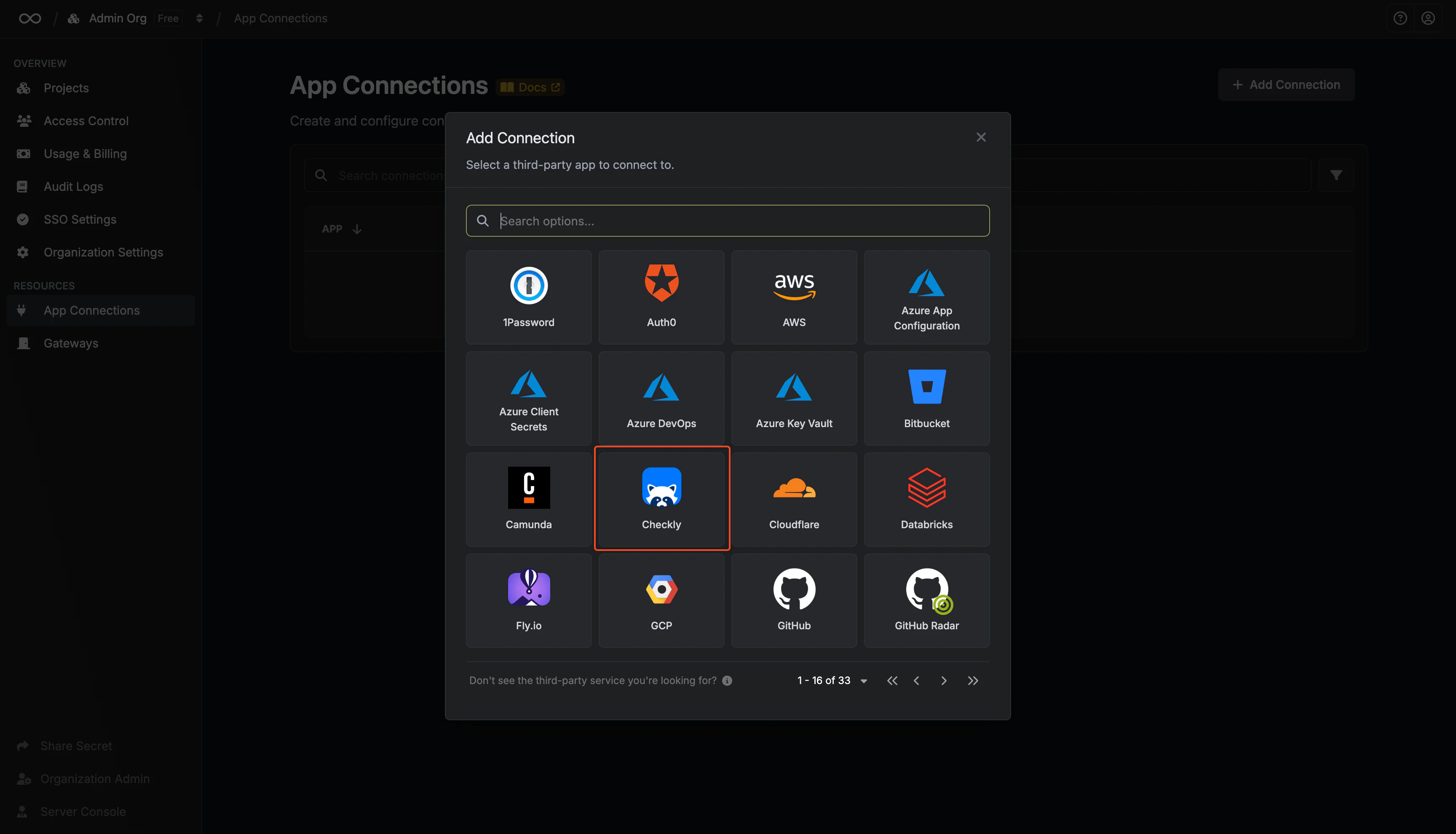 Select Checkly Connection